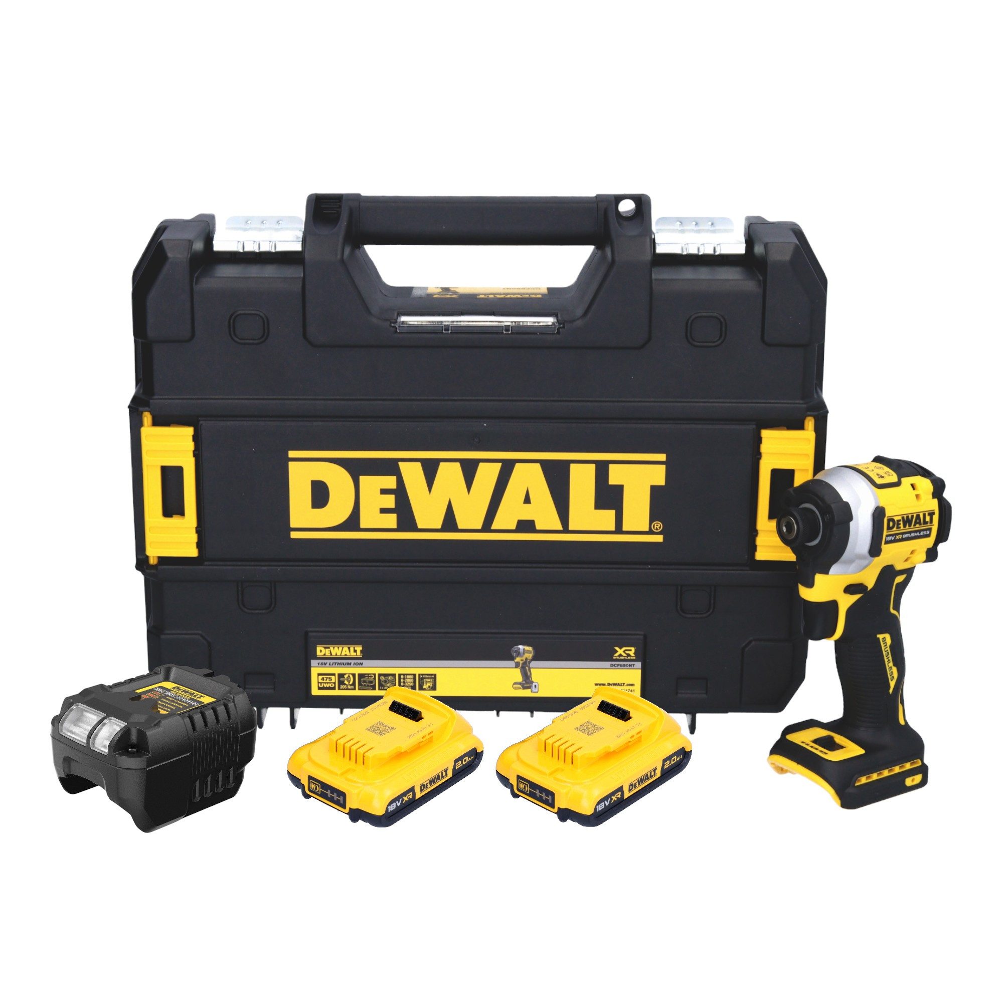 DeWalt Akku-Schlagschrauber DCF 850 D2T Schlagschrauber 18 V 205 Nm + 2x Akku 2 Ah + Lader + TSTAK