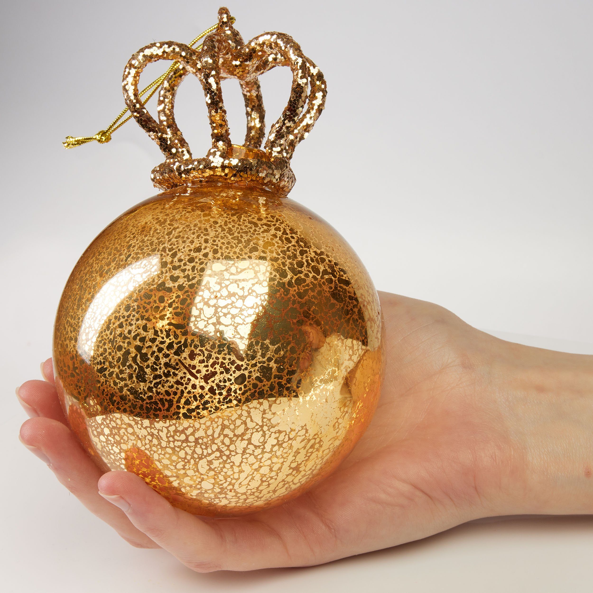 BRUBAKER Weihnachtsbaumkugel Weihnachtskugel Queen King und aus - Christbaumschmuck St), - Glitzer König/Königin 2 mit Baumkugeln Premium Gold Kronen und Glas - (2 Set