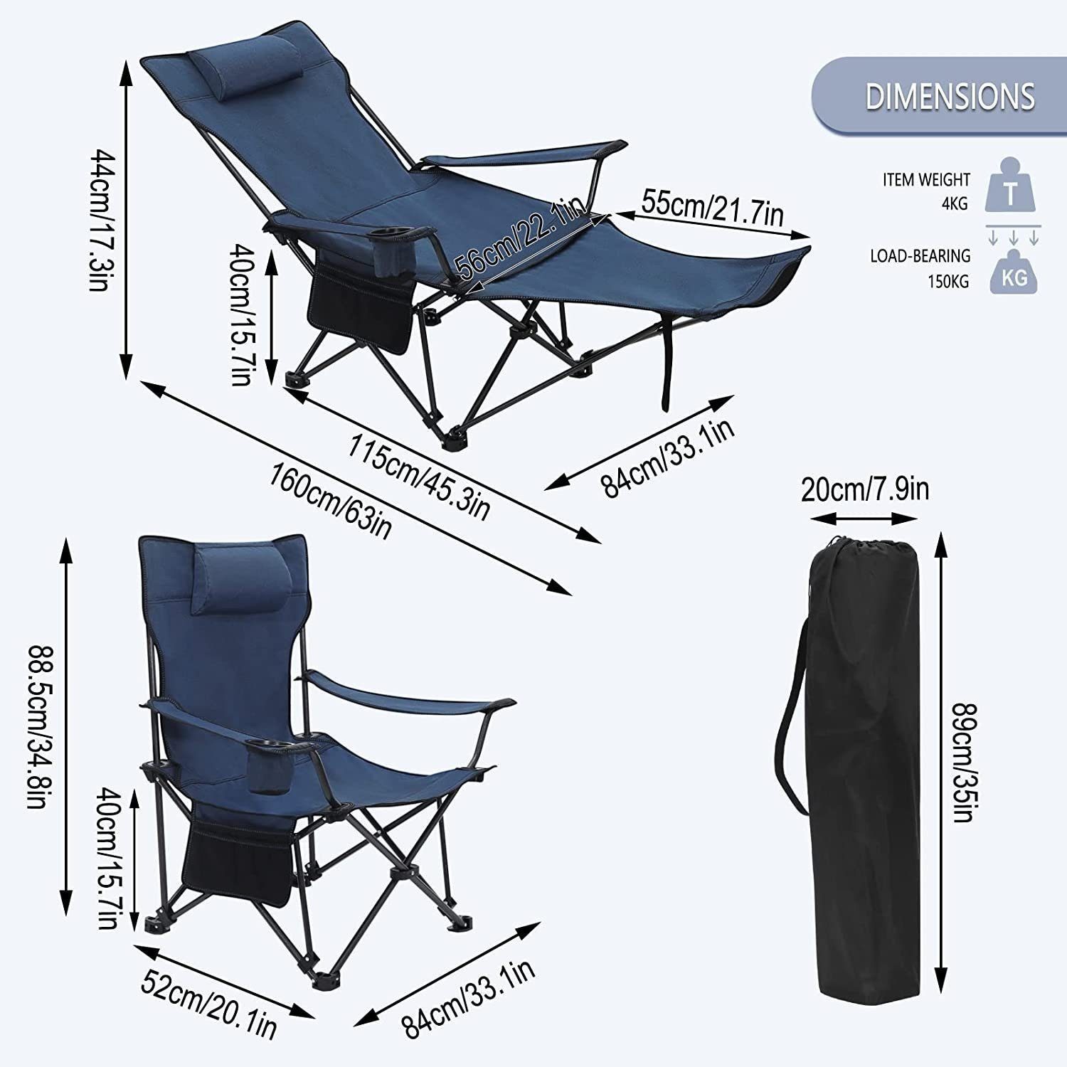 Woltu Campingstuhl (2 St), klappbar für Outdoor mit Armlehnen Getränkehalter