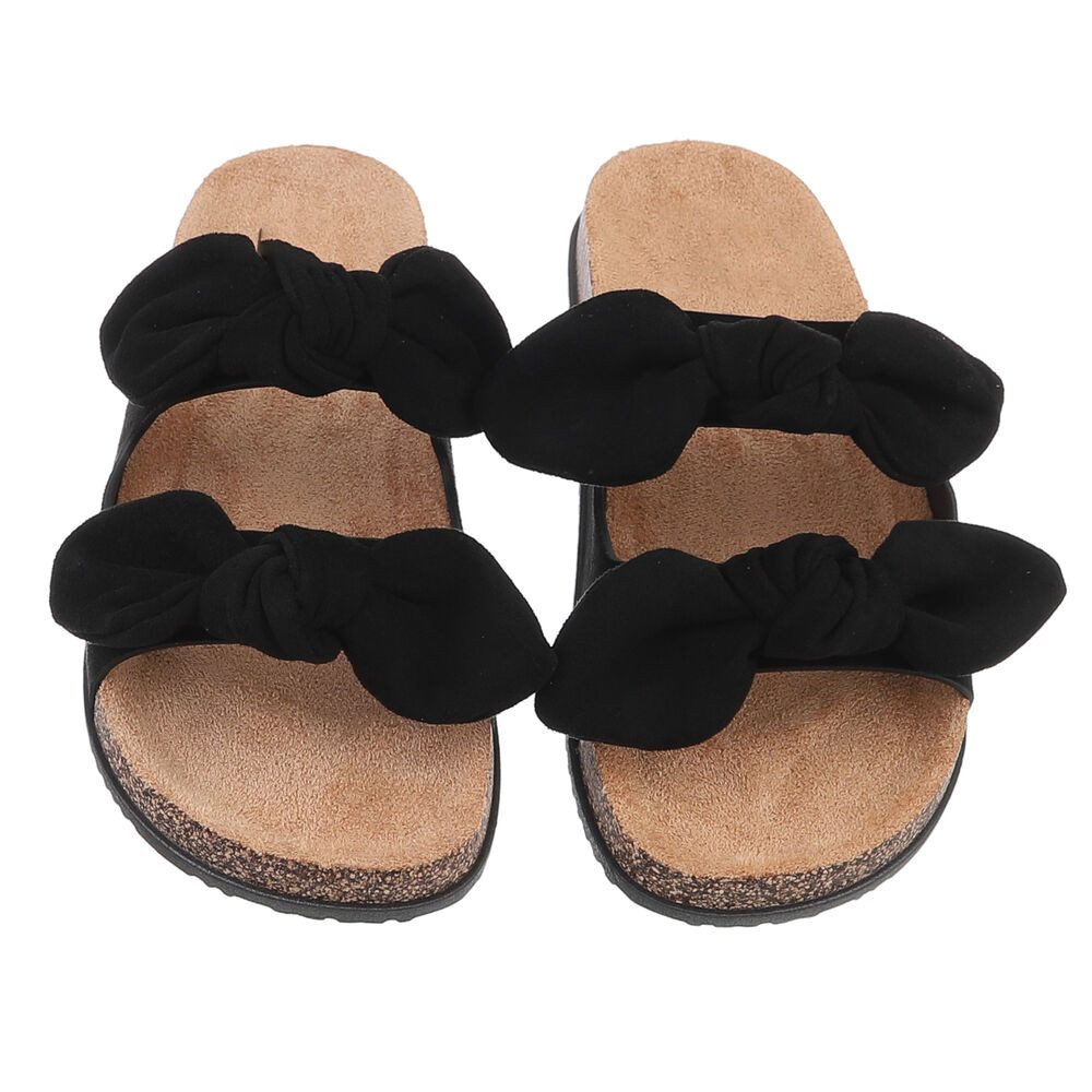 Ital-Design Bequeme Damen-Sandalen mit Bändern für den Sommer Pantolette (89368702) Flach Pantoletten in Schwarz
