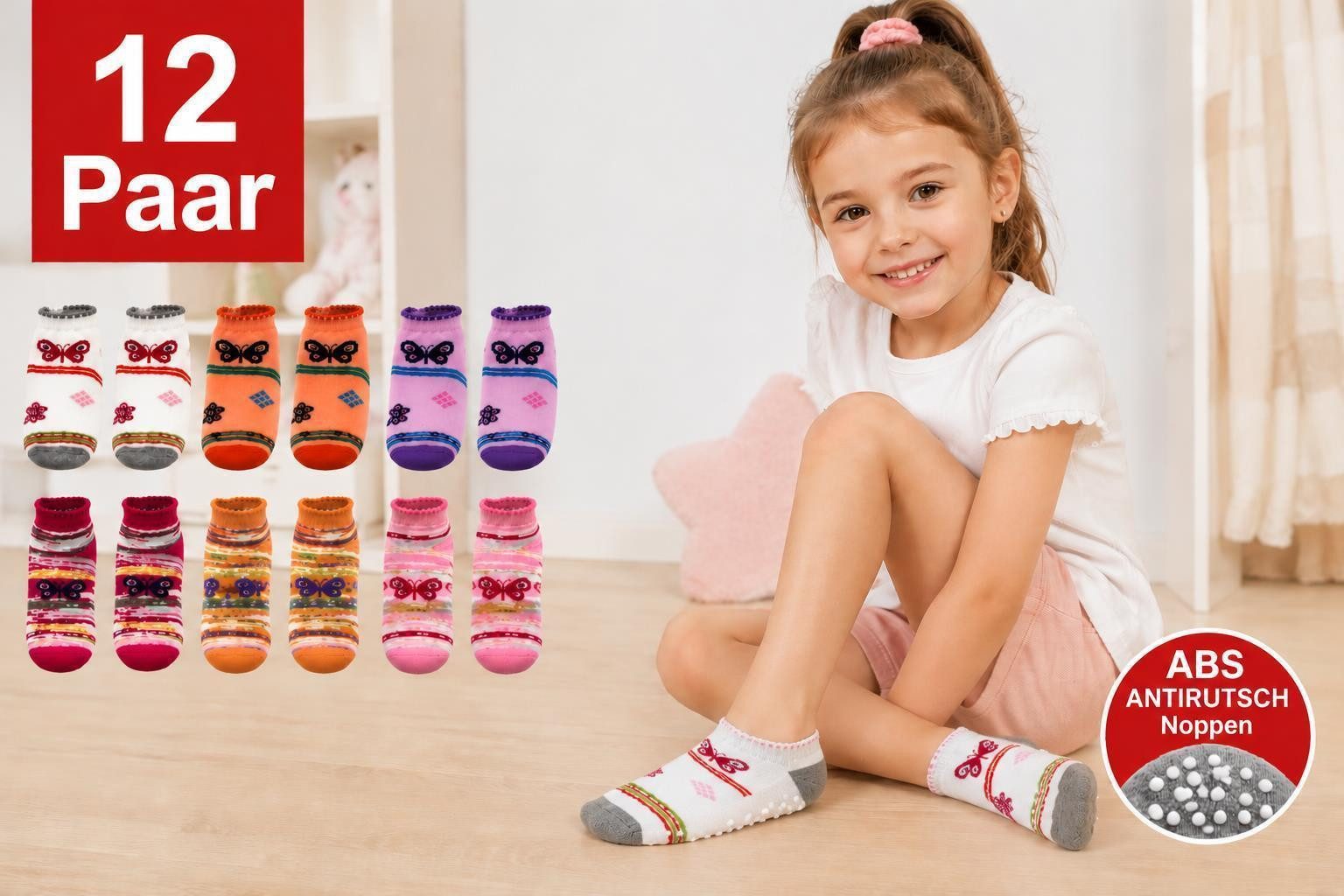 EloModa Sneakersocken Kinder Sneaker Socken 12 Paar Antirutsch ABS Noppen Baumwolle, (12-Paar) 12 Paar Kinder Sneaker Socken mit ABS Antirutsch-Noppen – Bild 2 von 4