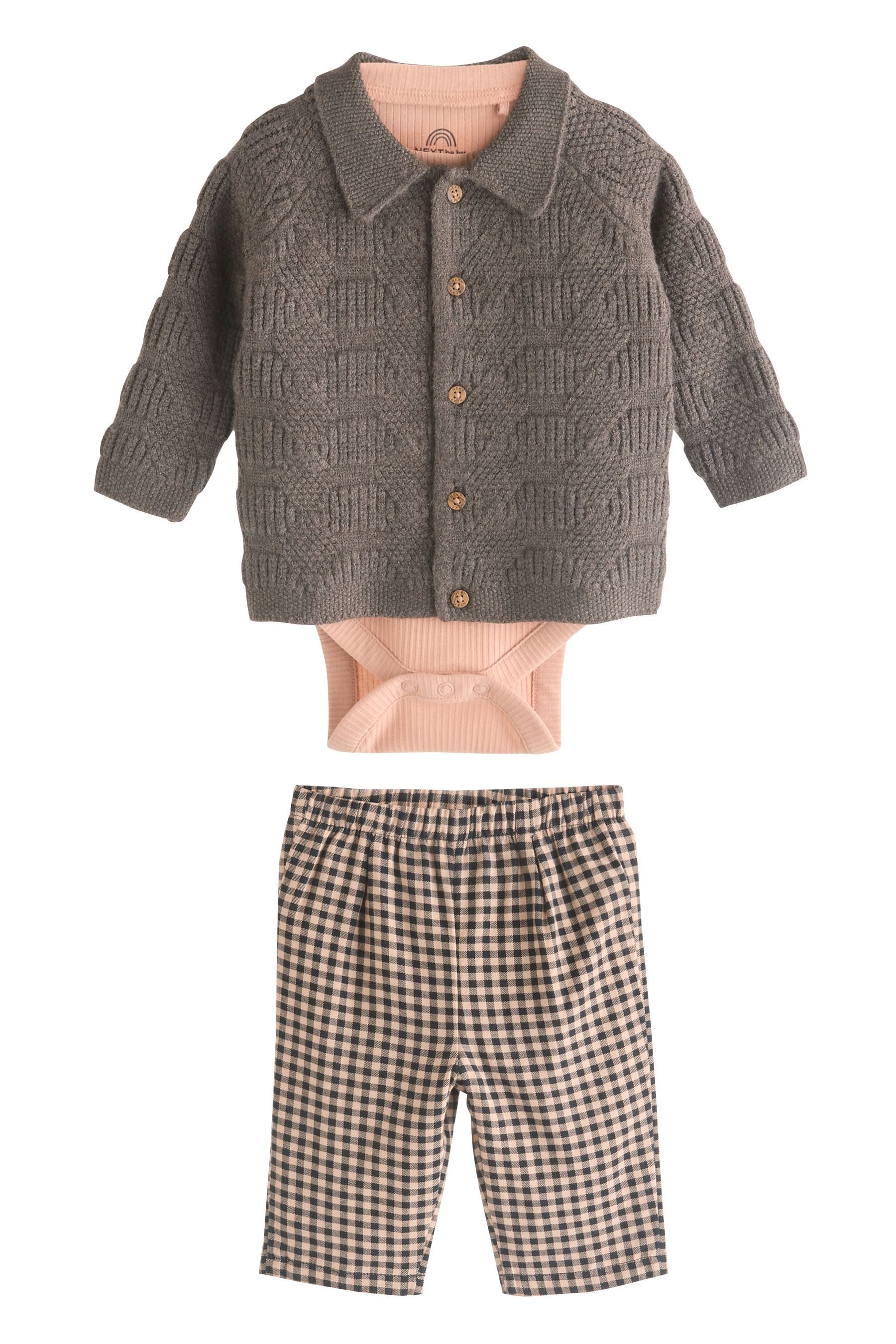 Shirt, Hose & Jäckchen 3-teiliges Babyset Strickpullover und Hose aus