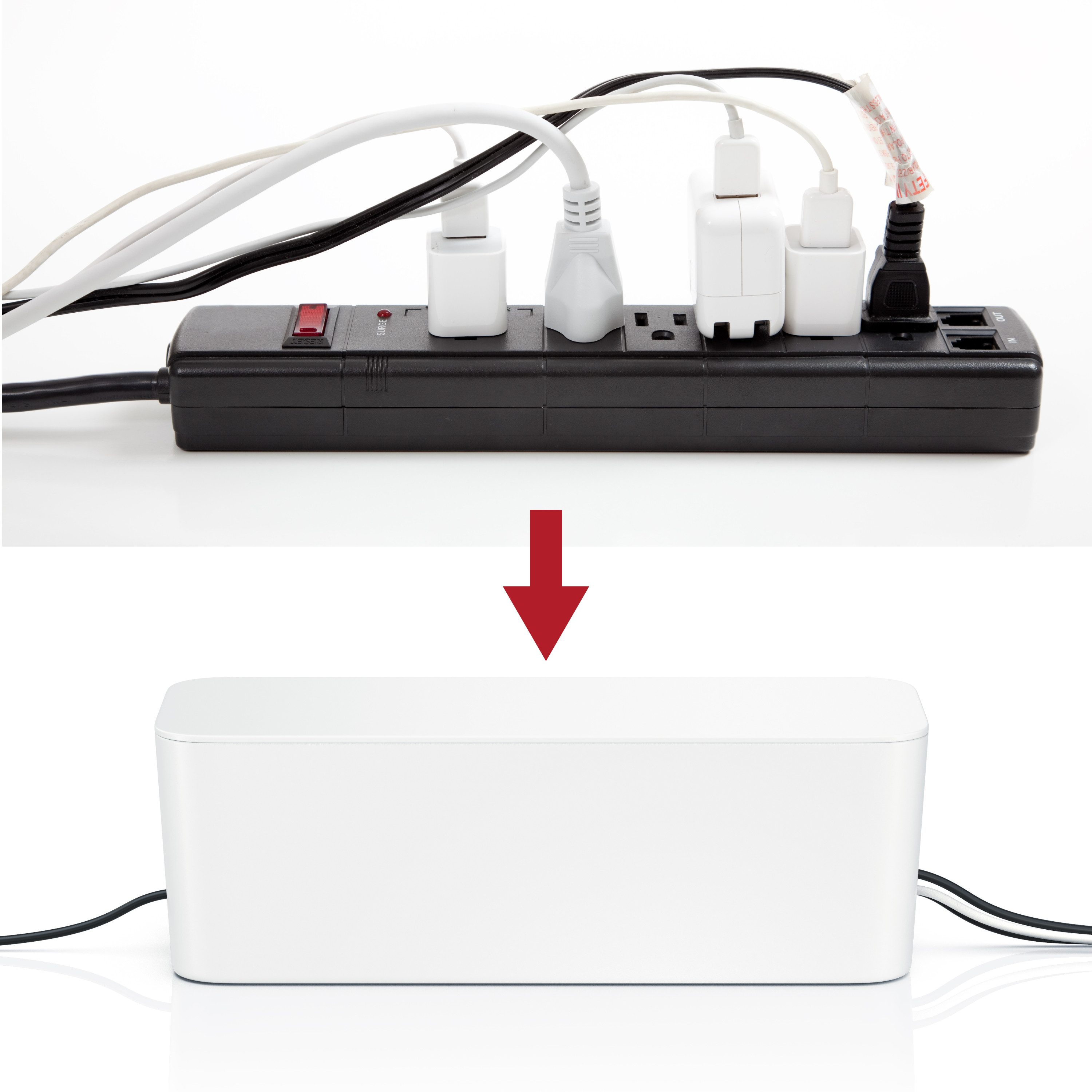 BEARWARE 3 Fach Steckerleiste mit 2X USB Ladeports & Kabelbox im Set, weiß Steckdosenleiste 3-fach (USB-Anschluss, Schutzkontaktstecker, Kindersicherung, Kabell – Bild 4 von 5