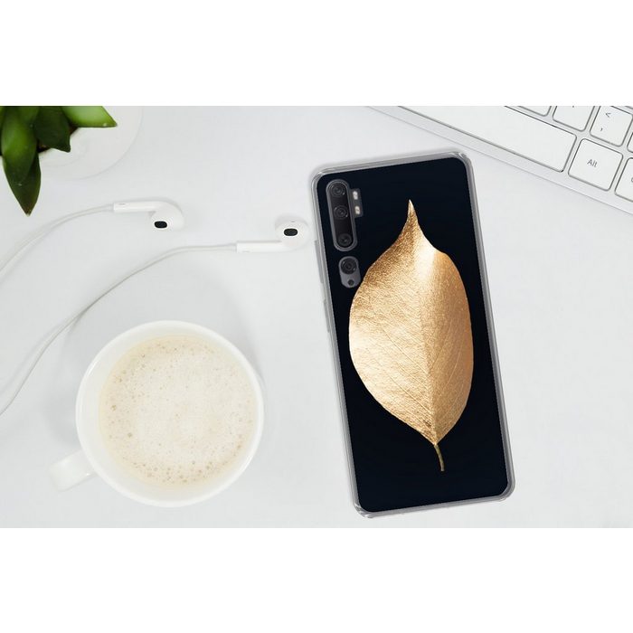 MuchoWow Handyhülle Blätter - Gold - Schwarz - Pflanzen - Luxus Phone Case Handyhülle Xiaomi Mi Note 10 Silikon Schutzhülle