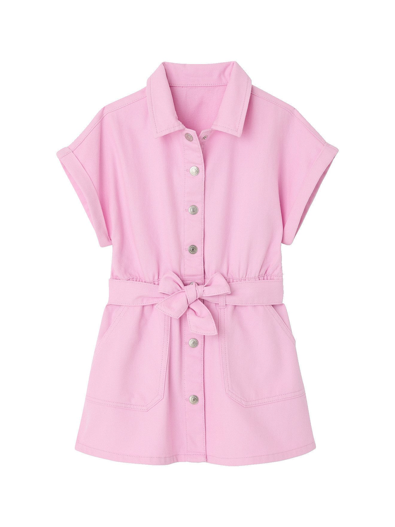 vertbaudet Minikleid Hemdkleid mit Bindegürtel aus Twill, Mädchen
