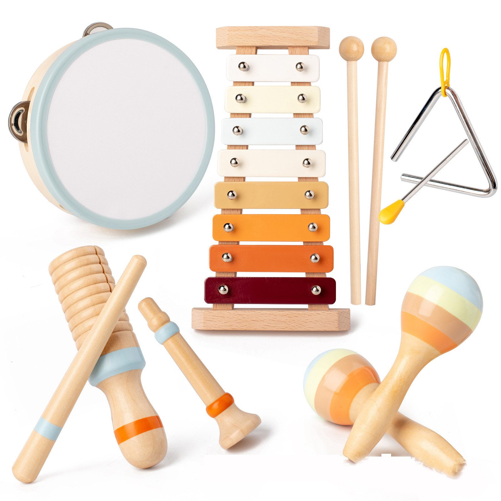 Lzbargon Spielzeug-Musikinstrument Baby Musikinstrumente Montessori-Holzspielzeug für Kleinkinder von 3, 6 in 1 Musikinstrumente Holzspielzeug modernem Boho-Xylophon