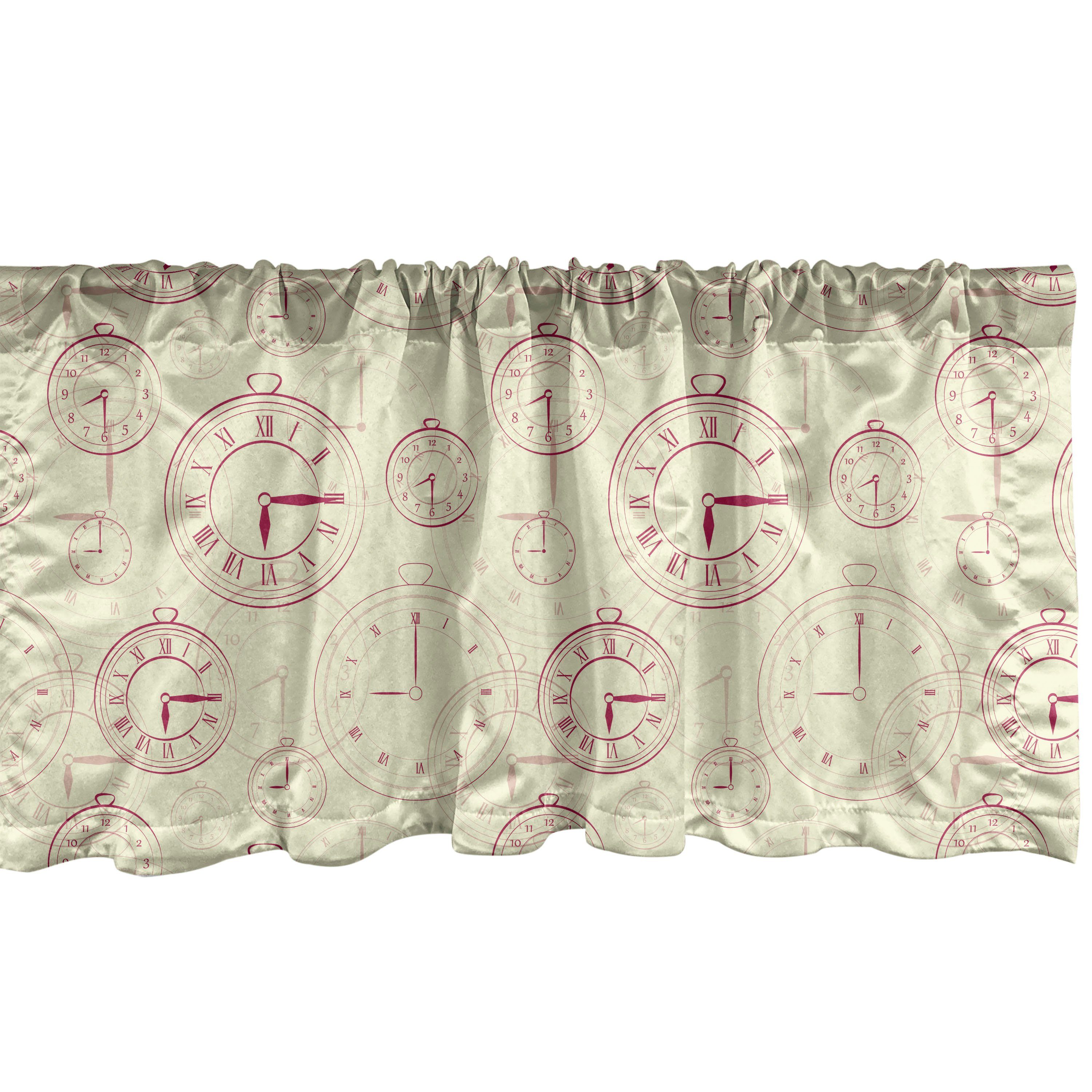 Scheibengardine Vorhang Volant für Küche Schlafzimmer Dekor mit Stangentasche, Abakuhaus, Microfaser, Jahrgang Roman Ziffern auf einer Uhr