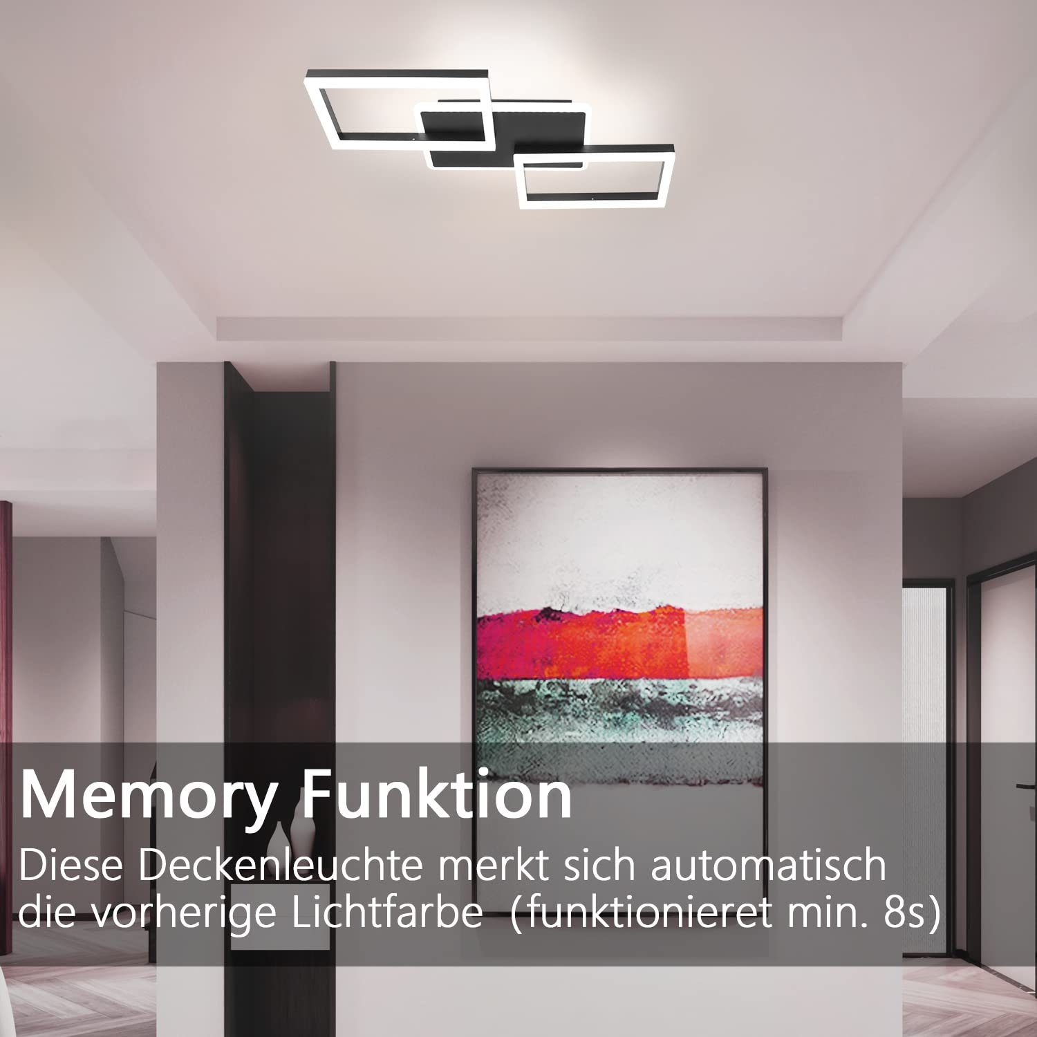 ZMH Deckenleuchten Modernes Rautendesign mit Rahmen 48W/63W Schlafzimmer Dimmbar, LED fest integriert, CCT,Memory-Funktion,Fernbedienung,3000k-6500k – Bild 5 von 5