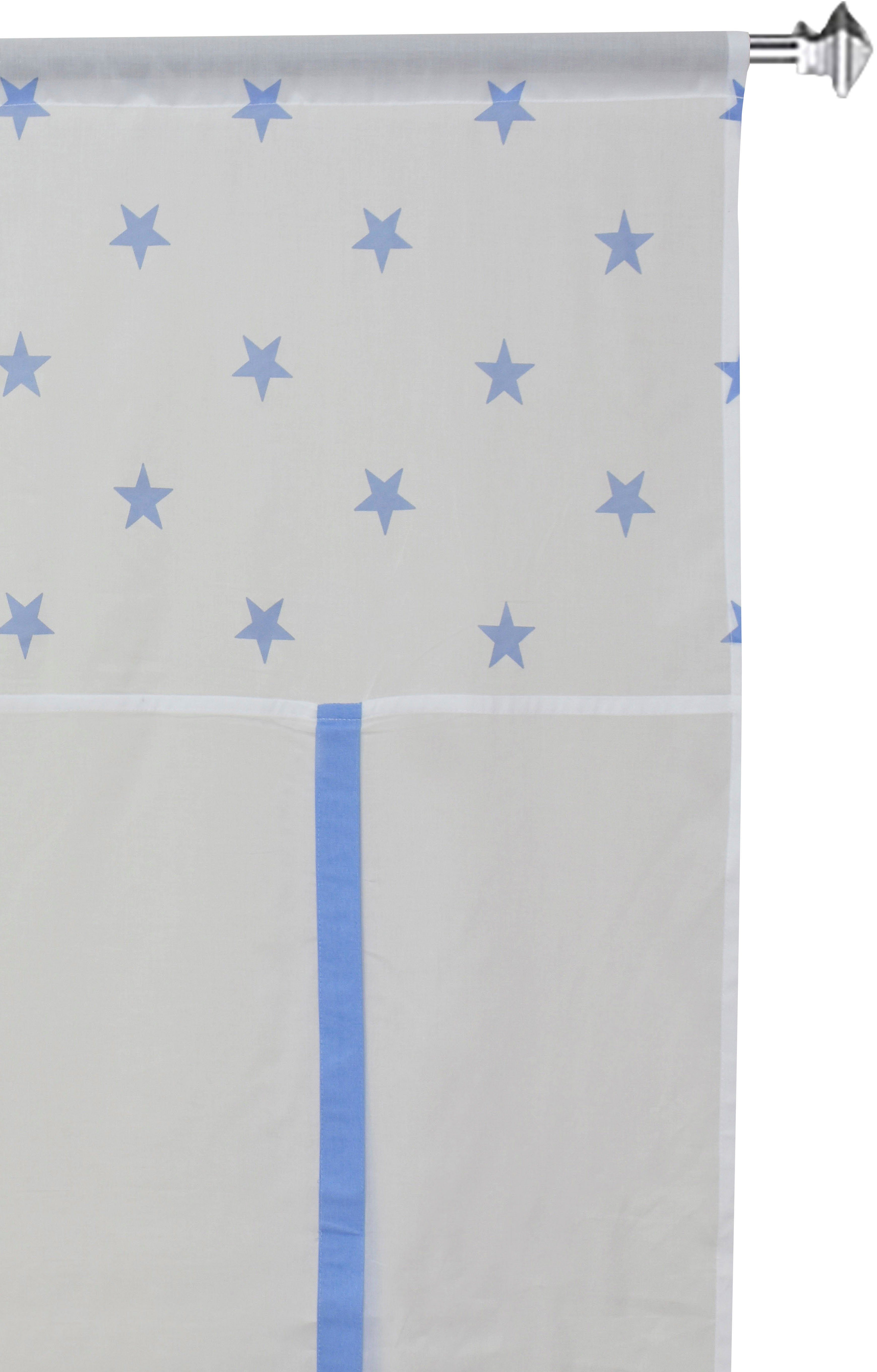 Bindegardine Stern, Lüttenhütt, (1 Stangendurchzug Baumwolloptik halbtransparent, St), weiß/blau