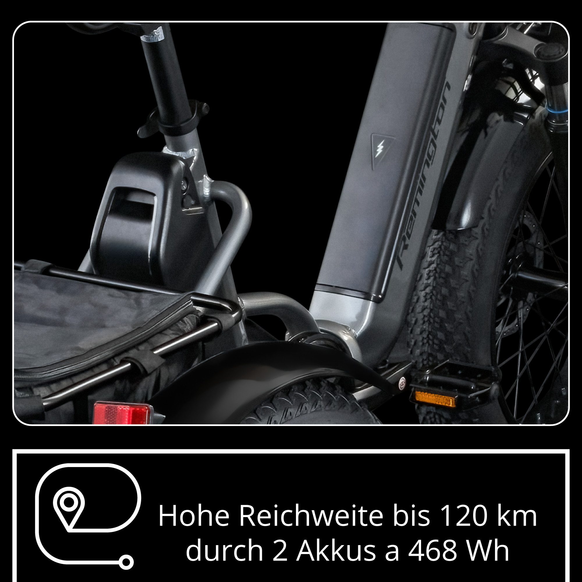 Remington E-Bike Dreirad R100, 7 Gang Shimano TY300 Schaltwerk, Kettenschaltung, Heckmotor, 468 Wh, E Bike Elektro Dreirad 20 Zoll Elektrodreirad 2 Akkus 120km