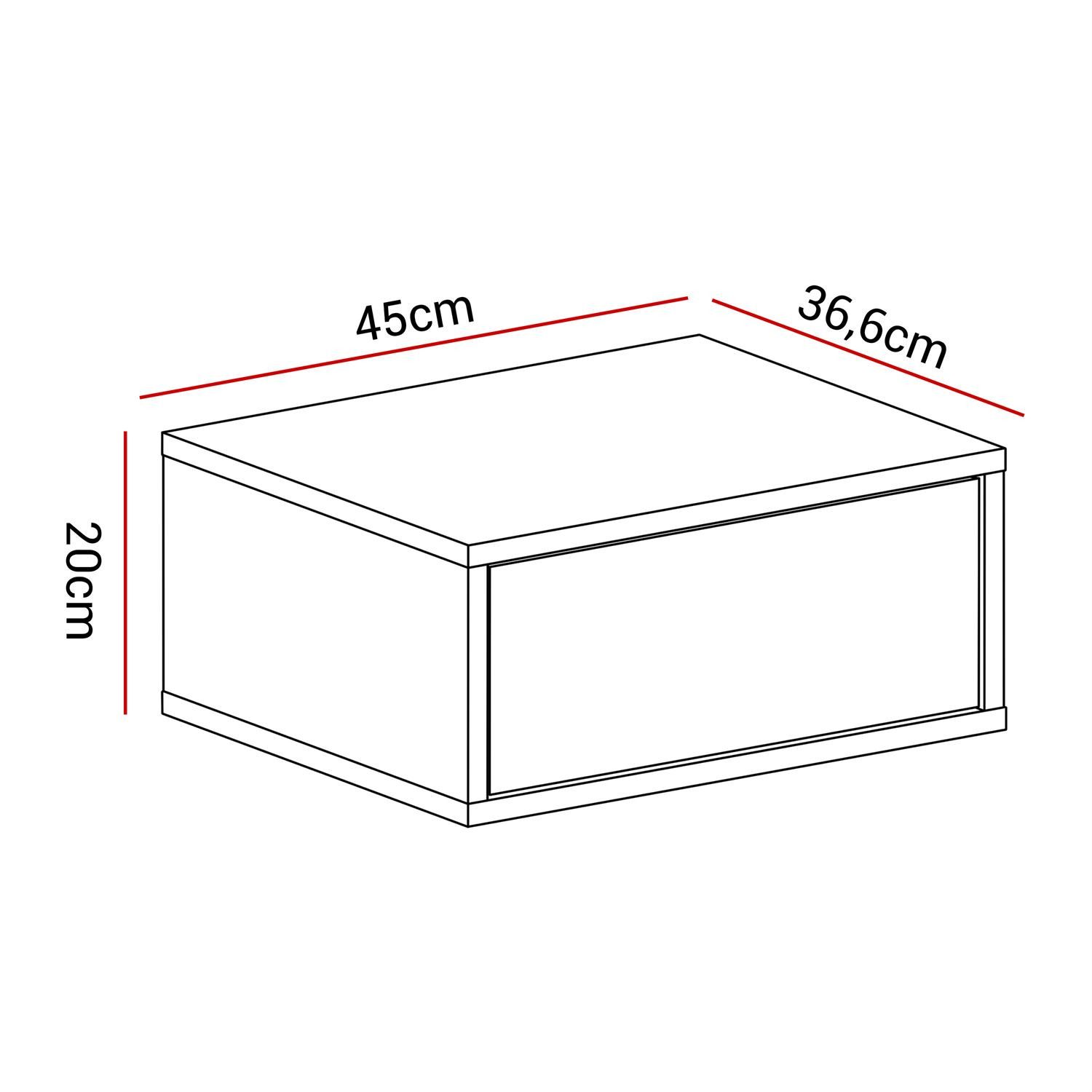 Lookway Nachttisch BLANCO Hängender Nachttisch mit LED Beleuchtung (1x Nachttisch), Breite: 45 cm