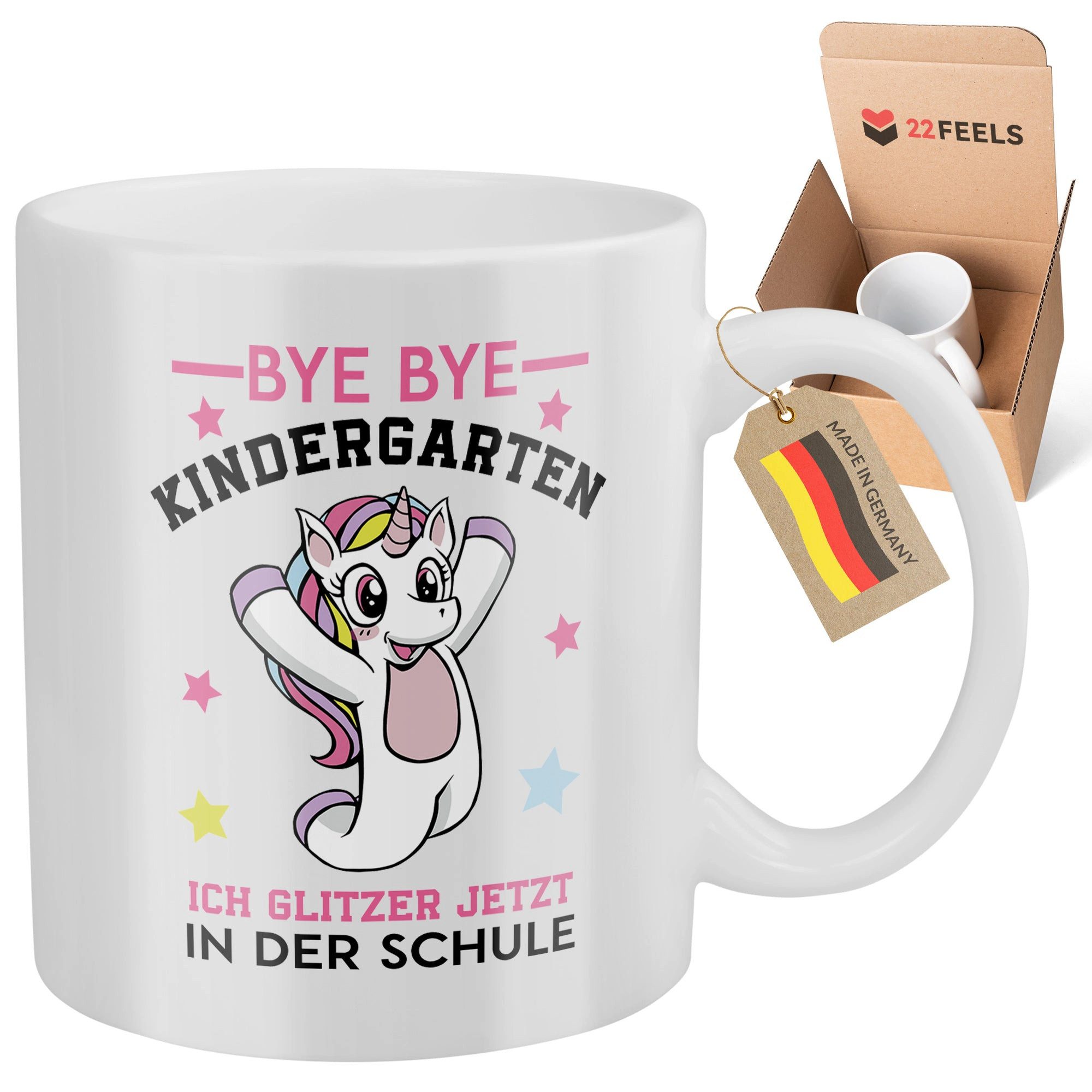 22Feels Tasse Mädchen Einschulung Geschenk Erstklässler 1. Klasse Schulkind Einhorn, Keramik, Made in Germany, Spülmaschinenfest