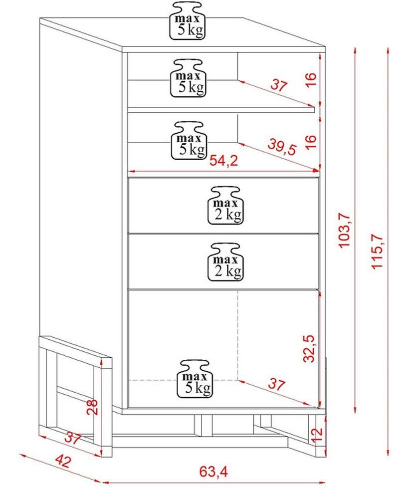 63,4 115,7 cm / 42 Oslo, Feldmann-Wohnen cm cm Highboard B/T/H /