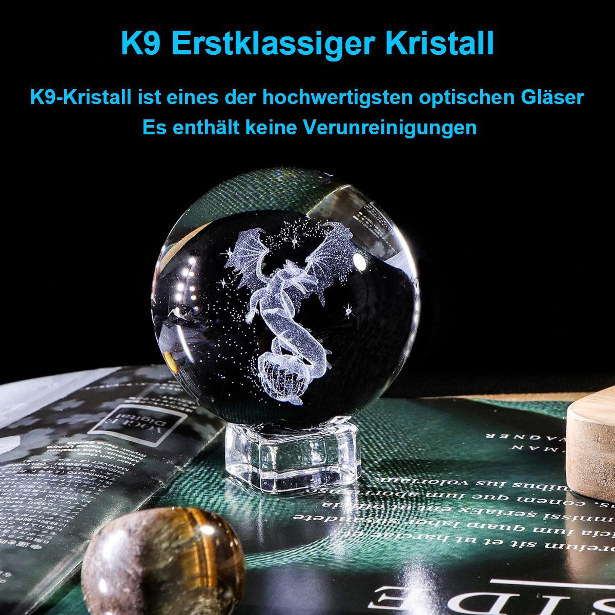 Geschenk eines – in Kristallkugel Sammel-Ornament götäzer (1 Gravur, 60mm St), Dekoobjekt Kristallhalterung, 3D-Drachens Form perfektes
