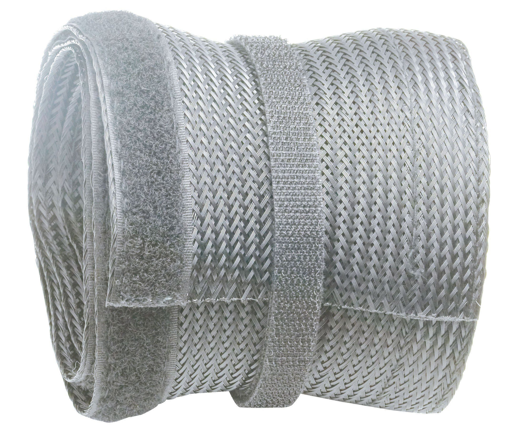 RICOO Geflechtschlauch Kabelschlauch mit Klettverschluss 2 Meter kürzbar Z9085G-2 grau (1-St), Kabelschlauch Kabelmanagement Kabelkanal flexibel Klettverschluss 2m