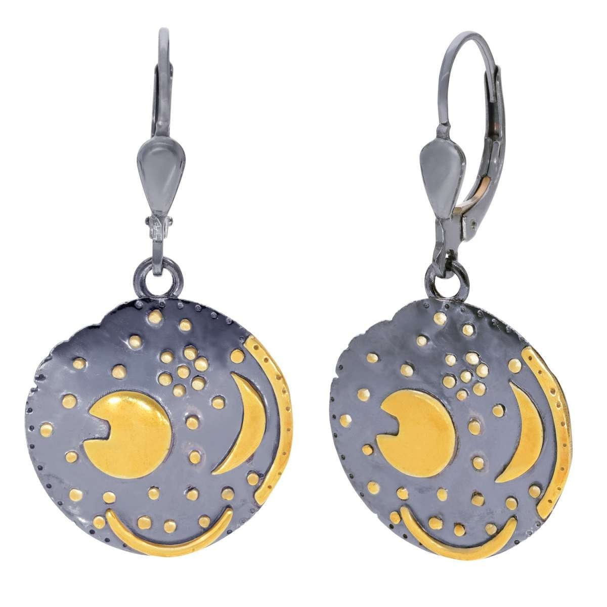 trendor Paar Ohrhänger 21547, Himmelsscheibe von Nebra 925 Silber schwarz/gold ⌀18 mm
