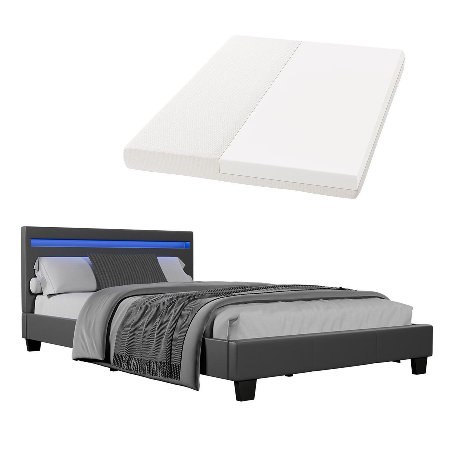 Juskys Polsterbett Verona, 120x200 cm, LED-Licht, günstig online kaufen