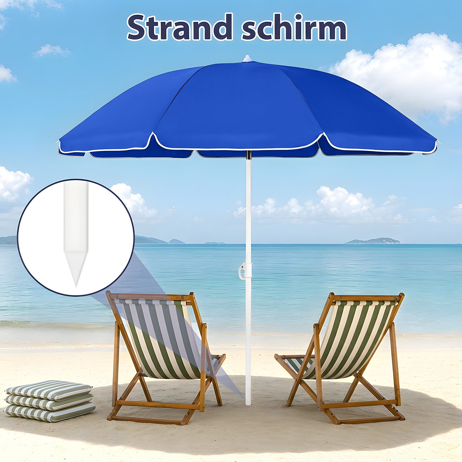 SUNULA Sonnenschirm Ø140/Ø160 cm Balkonschirm Rund Strandschirm mit Schutzhülle, LxB: 140x140 cm, 140 cm mit Knickfunktion, Höhenverstellbar, Leicht zu Transportieren