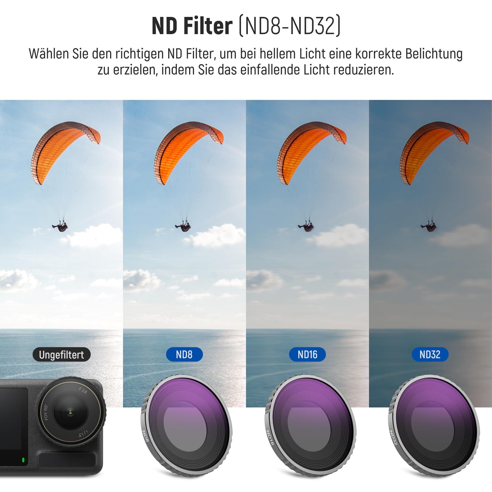 Neewer FL-A12 CPL/ND Filter Set für DJI Osmo Action 4/5 Pro, ND8-ND32 Polfilter (Mehrfach beschichtet)