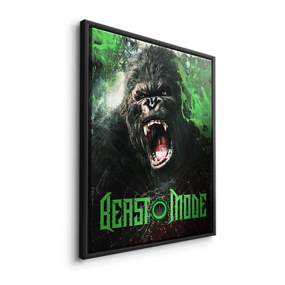 DOTCOMCANVAS® Leinwandbild - - Leinwandbild Hustle Gorilla, Bü Motivation - Mode - Premium Beast Mode Gorilla weißer Beast Rahmen