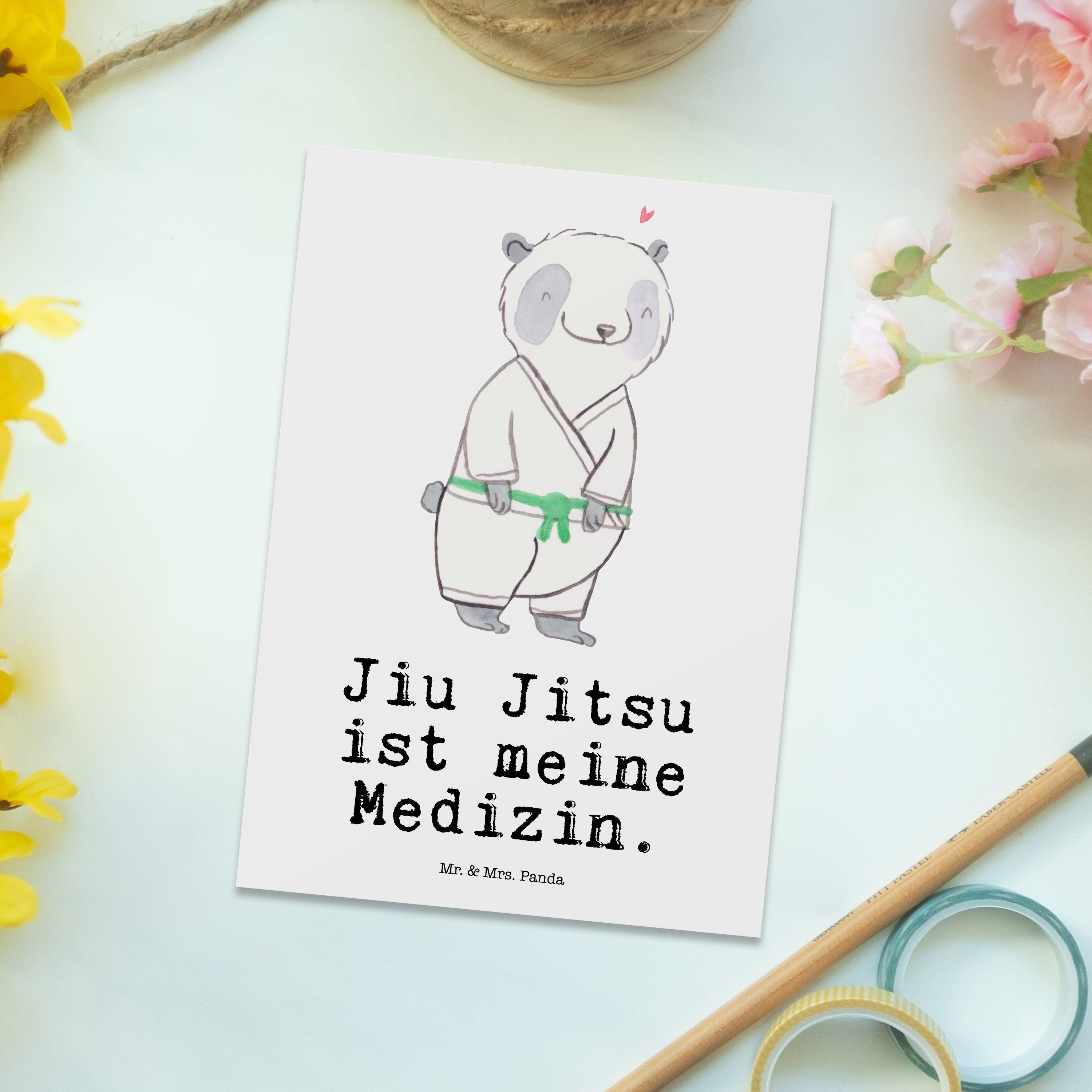 Geschenk, Einlad Mrs. - Selbstverteidigung, & Jitsu Postkarte Panda - Medizin Mr. Panda Jiu Weiß
