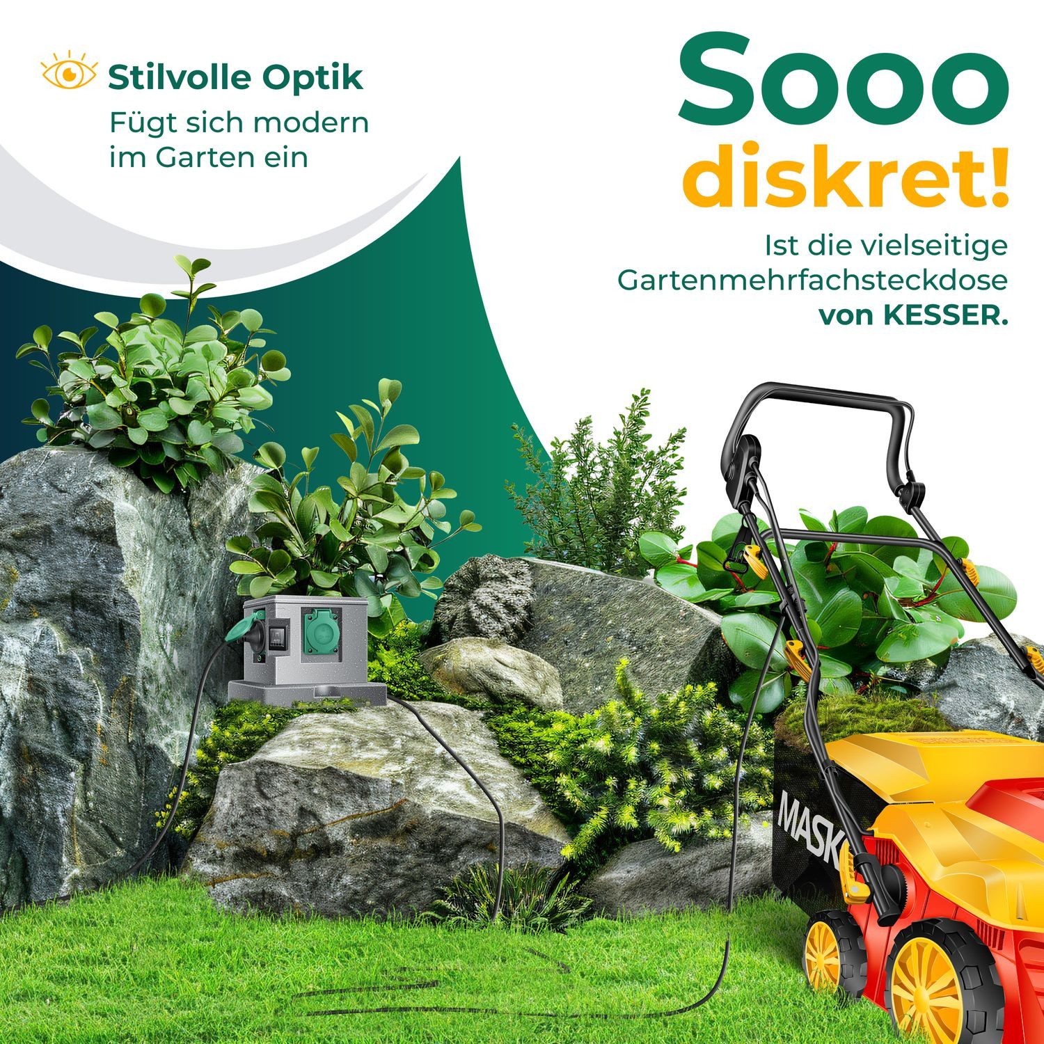 KESSER Gartensteckdose, Gartensteckdose Steinoptik mit Steckplätzen Inkl.Erdspieß