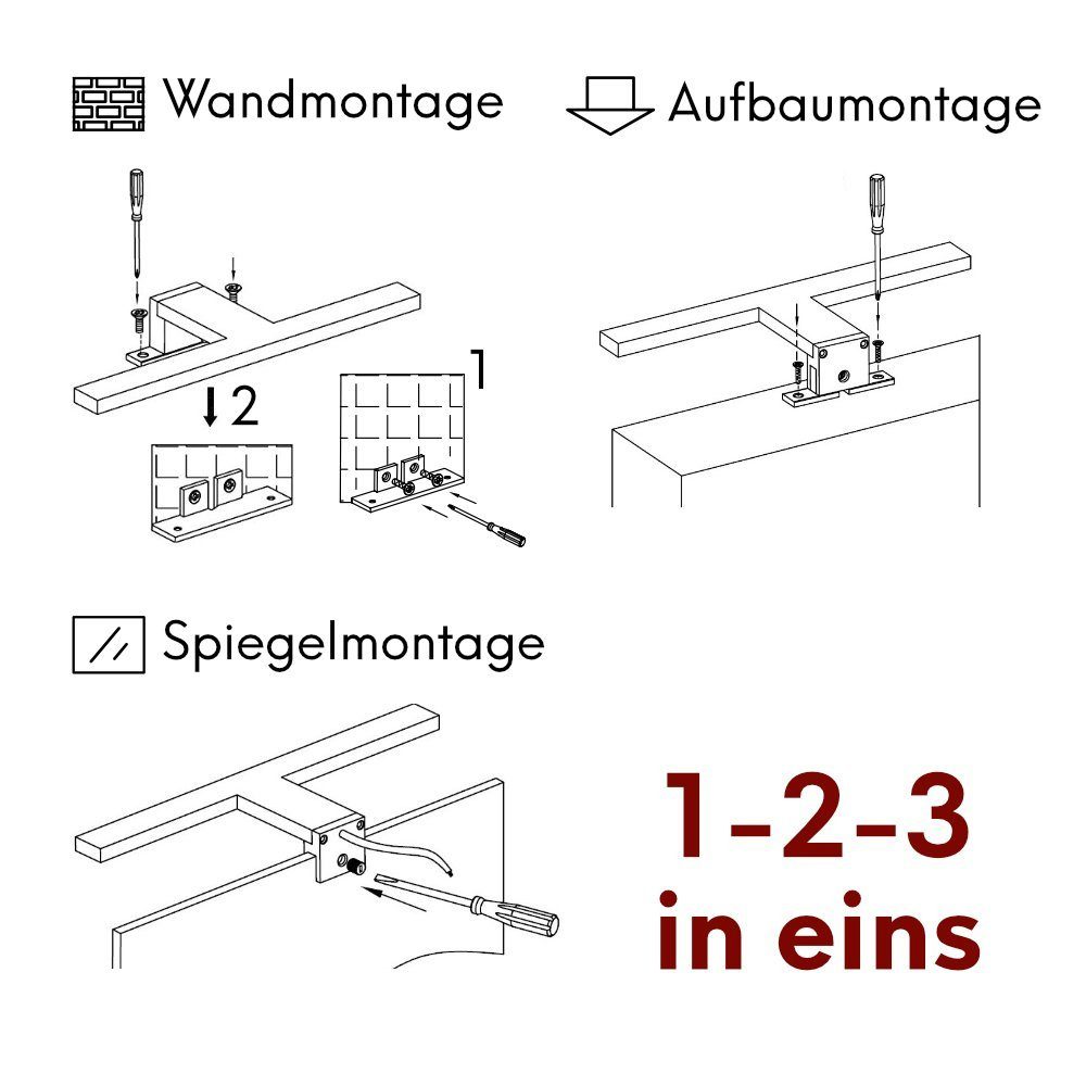 Aufbauleuchte, Schranklampe kalb Badleuchte Badlampe Spiegelleuchte Spiegellampe warmweiß LED