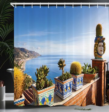 Abakuhaus Duschvorhang Moderner Digitaldruck mit 12 Haken auf Stoff Wasser Resistent Breite 175 cm, Höhe 180 cm, Sizilien Taormina Küste Foto