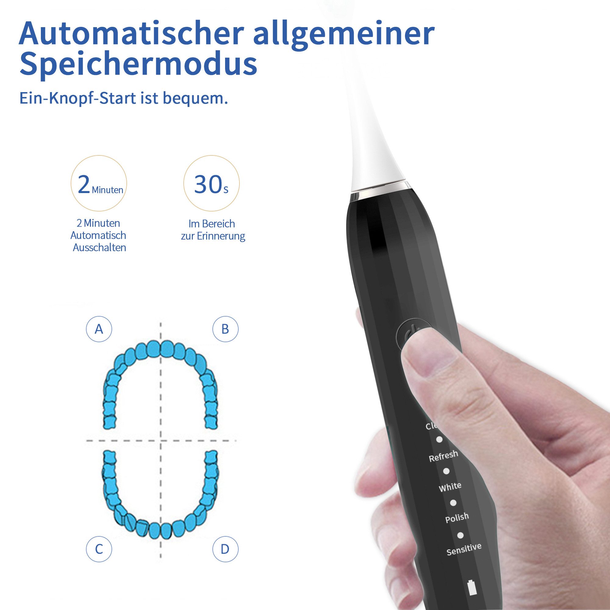 BRAIDOL Elektrische Zahnbürste Zahnbürste,Schallzahnbürste für Zahnpflege, Aufsteckbürsten: 6 St., Electric toothbrush für Erwachsene,5 Putzmodi, Reise Zahnbürsten mit 6 Zahnbürstenkopf,2-Minuten-Timer
