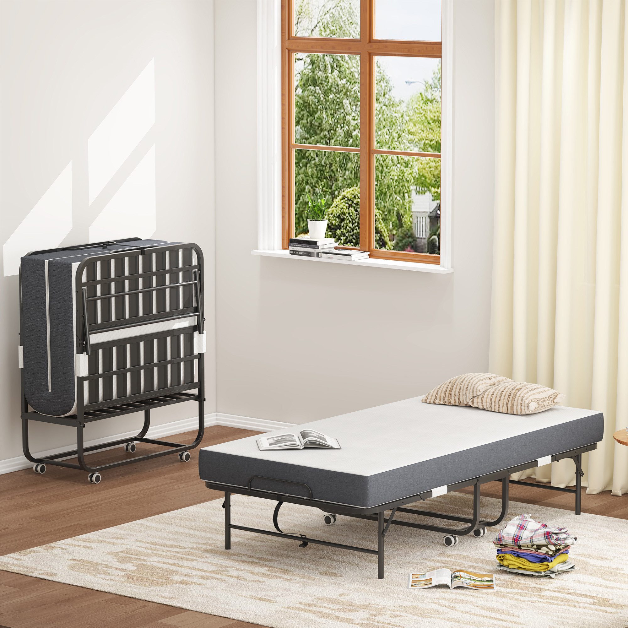 bizoemade Klappbett Erwachsene Gäste-Rollbett Reisebett Metallbett, Memory- günstig online kaufen