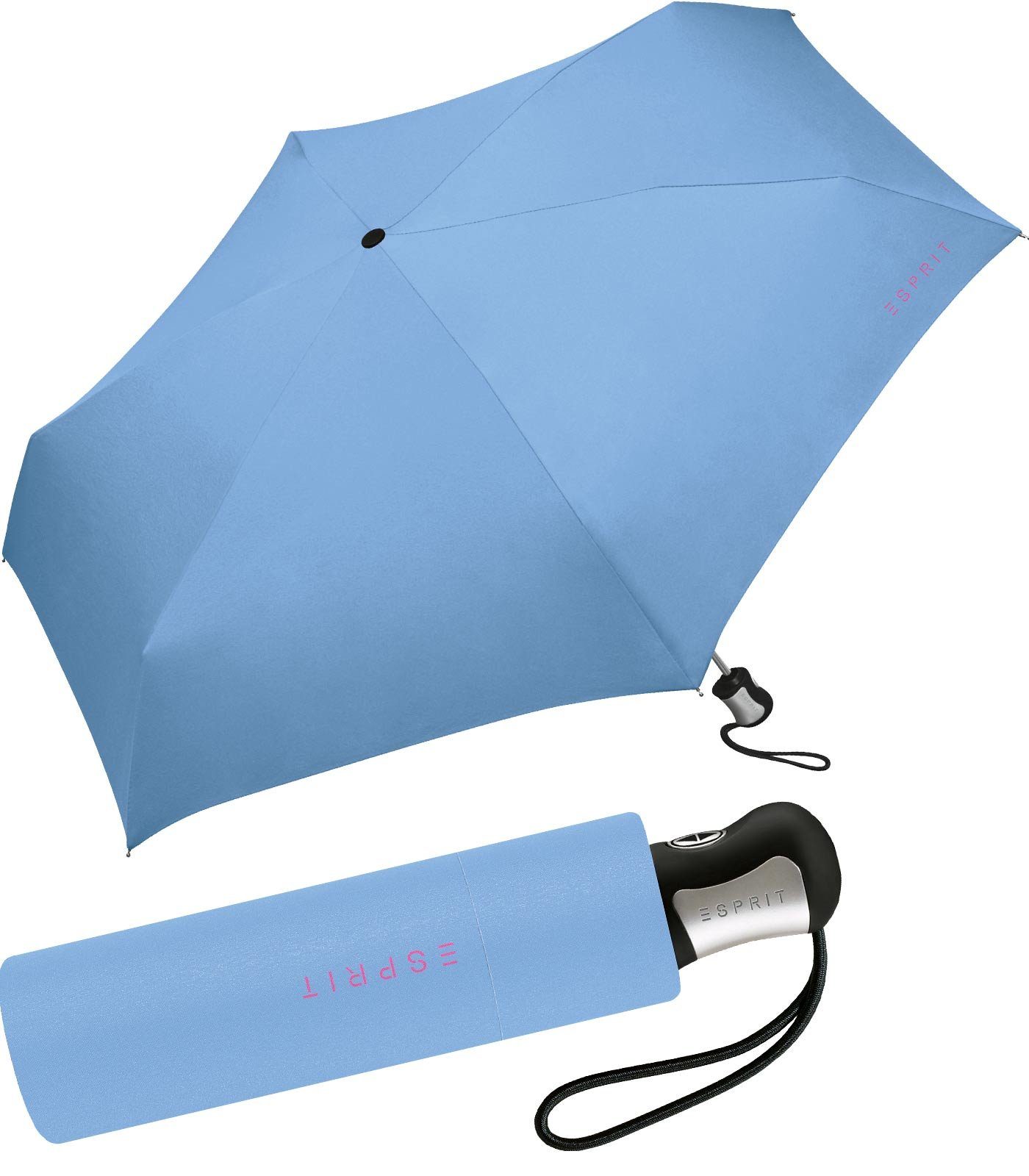 Esprit Taschenregenschirm schöner, kleiner Schirm für Damen Auf-Zu Automatik, in kräftigen Farben - della robbia blue blau