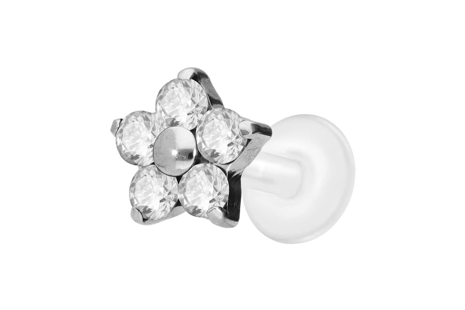 PIERCINGLINE Piercing-Set PTFE Labret mit Innengewinde + Titan-Aufsatz KRISTALLBLUME (Labrets, 1-tlg)