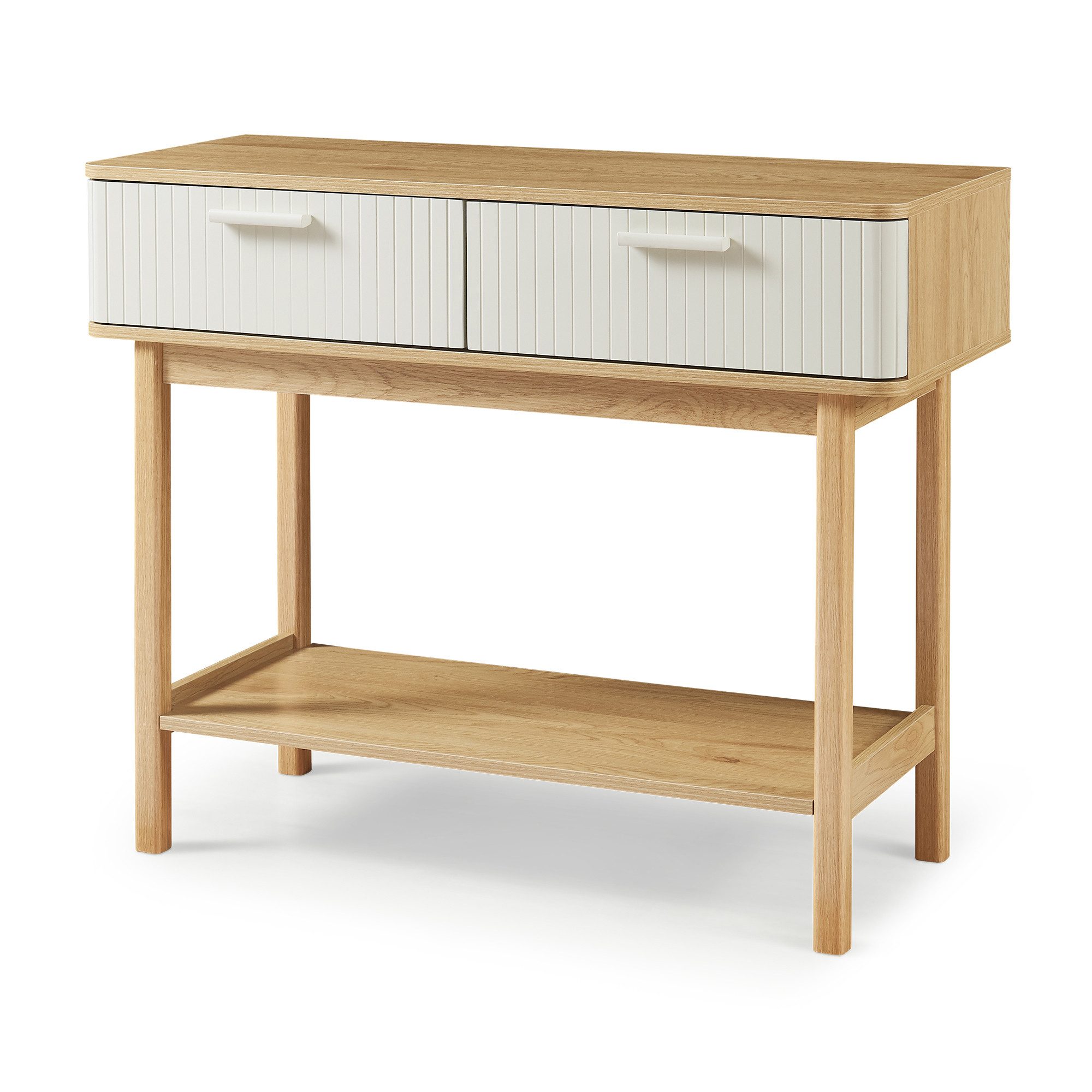 en.casa Konsolentisch, »Ferrersp« mit 2 Schubladen 100x40x80 cm Eicheoptik/Sandfarben