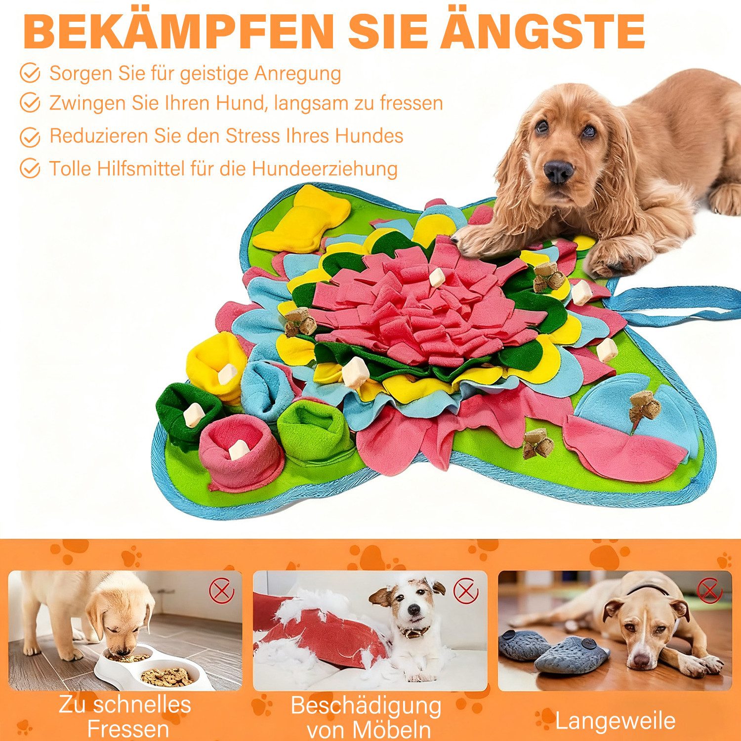 MOPUEA Schnüffelteppich Schnüffelmatte für Hunde Haustier Leckerlis Intelligent Spielzeug, Fütterungsmatte für kleinemittelgroße Rassen