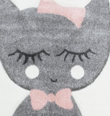 Kinderteppich Kinderteppich Kinderzimmerteppich Babyteppich rund Katze in Rosa Grau Creme, Teppich-Traum, Rund, Höhe: 13 mm