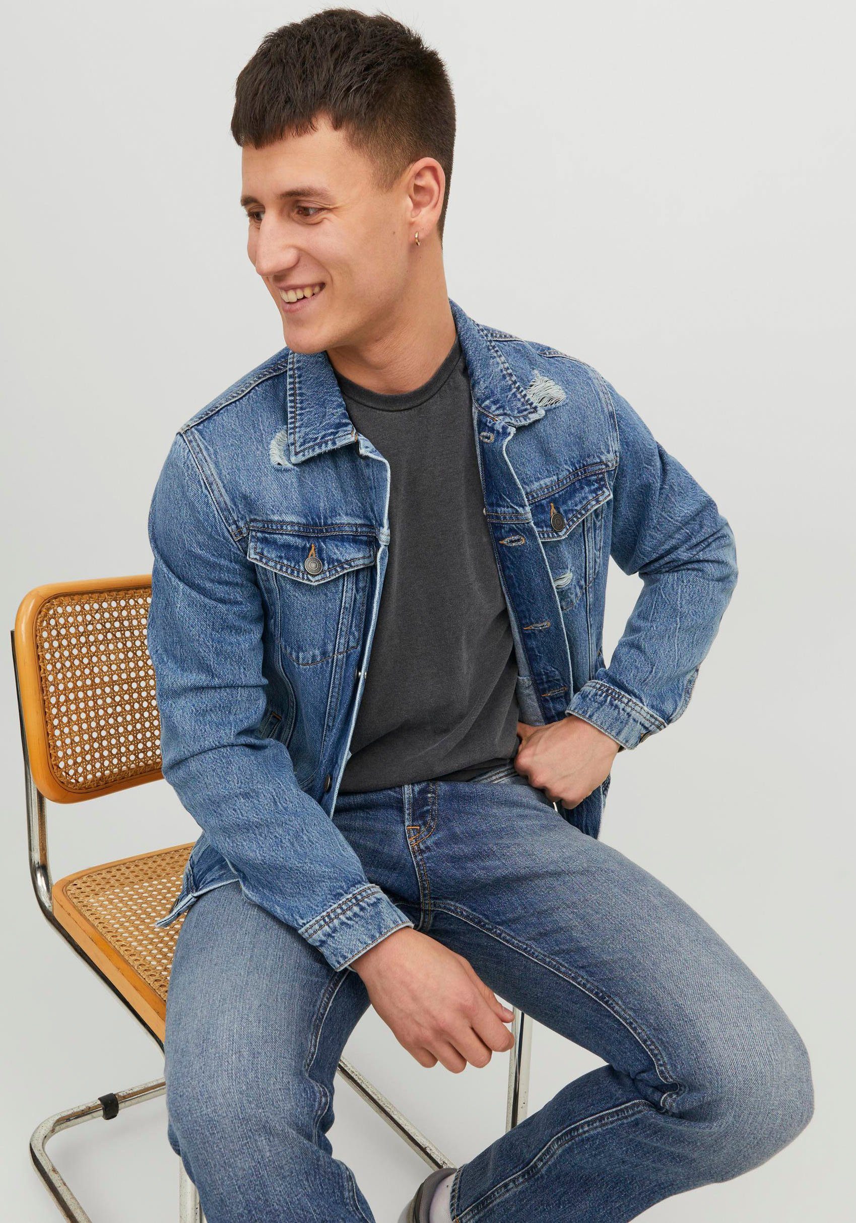 JACK & JONES Herren Jeansjacke – Sweat-Jeansjacke, Mit Knöpfen Und Brusttaschen