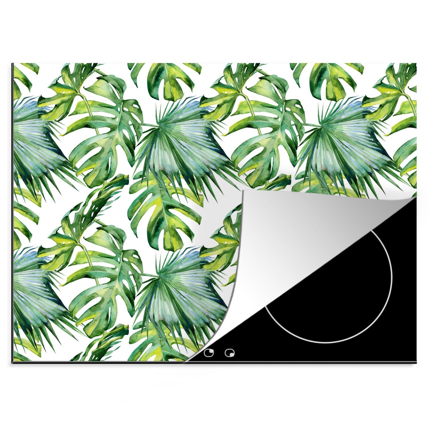 MuchoWow Herdblende-/Abdeckplatte Blätter - Monstera - Tropisch - Dschungel, Vinyl, (1 tlg), 60x52 cm, Mobile Arbeitsfläche nutzbar, Ceranfeldabdeckung