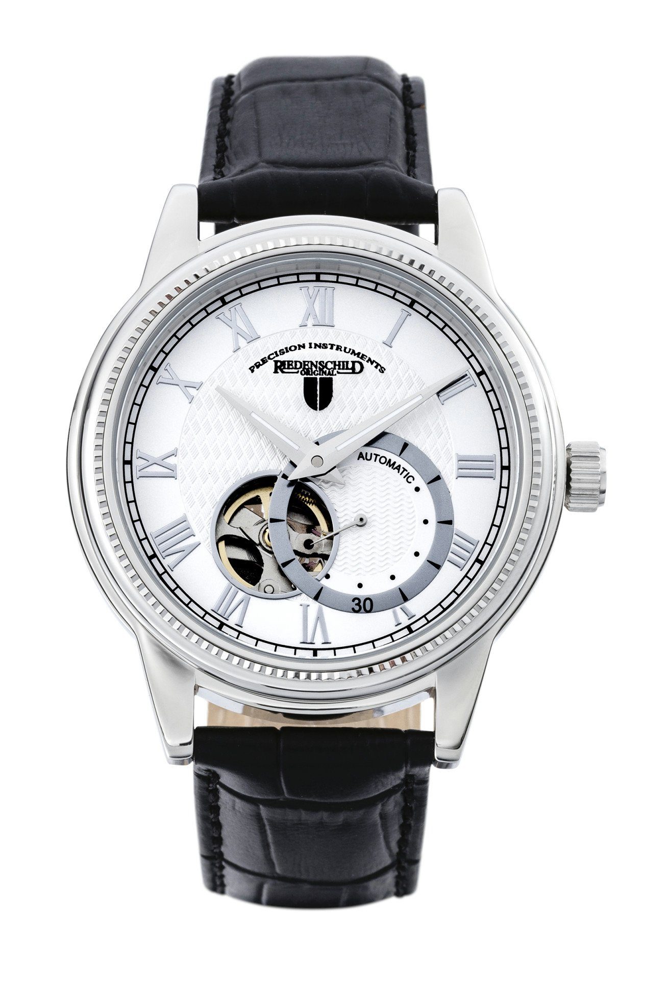 Riedenschild Automatikuhr RS7607-01 Herrenuhr Open Heart Lederband Schwarz 42 mm