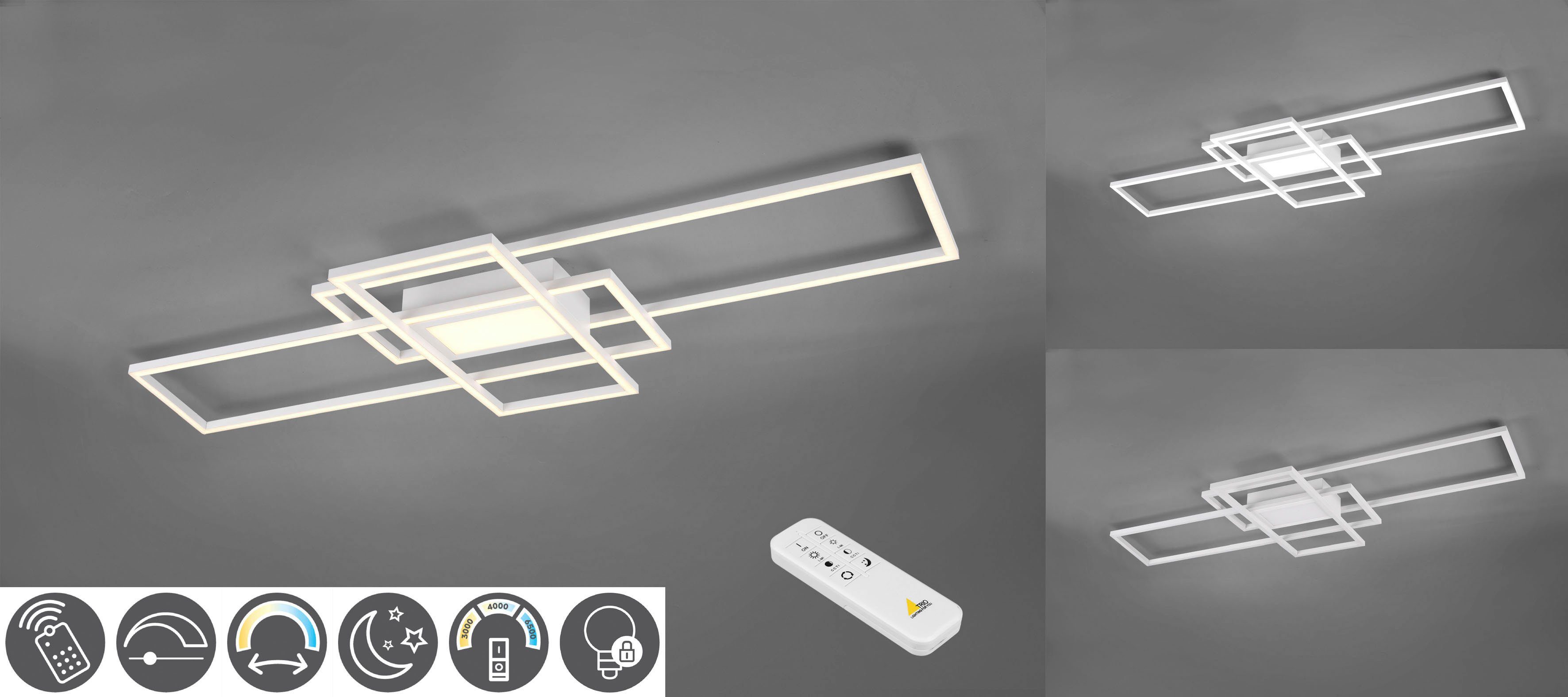 TRIO Leuchten LED Deckenleuchte MILA, dimmbar, weiß integriert, fest - LED Fernbedienung, Farbwechsler, Deckenlampe 3000 6500K inkl