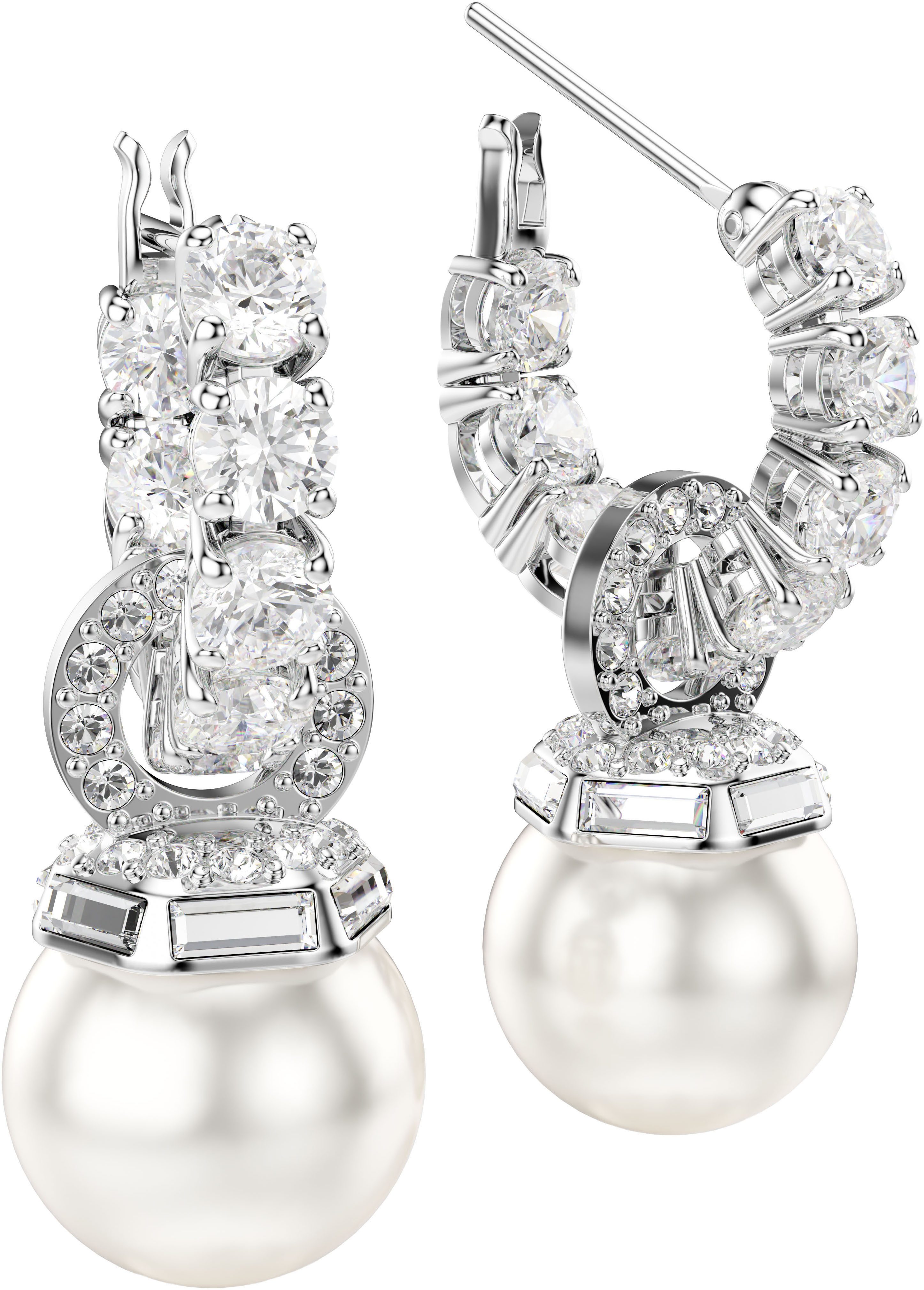Swarovski Paar Creolen Schmuck Geschenk Matrix Drop-Ohrhänger, mit Swarovski® Kristall - mit Swarovski® Perle - Einhänger abnehmbar