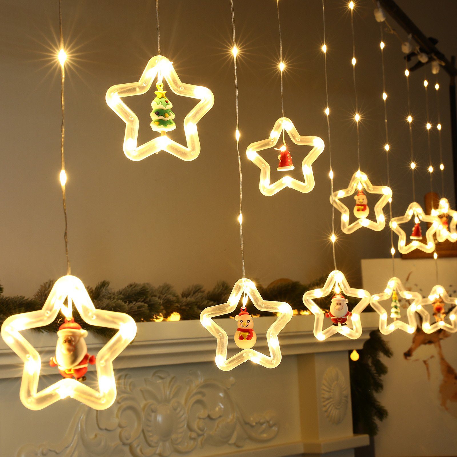 MUPOO Lichterkette »LED-Lichterkette Fenster LED Lichtervorhang Fenster  Weihnachten Innen«, 8 Modi Regenlichterkette mit Fernbedienung  Weihnachtsdeko
