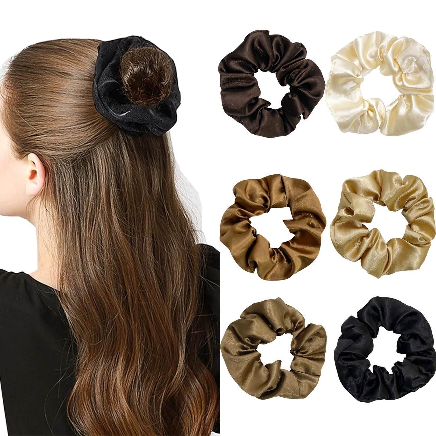 LuxusKollektion Haargummi 6er Set Seiden Haargummis Scrunchies Satin in 6 Farben, Damen Premium
