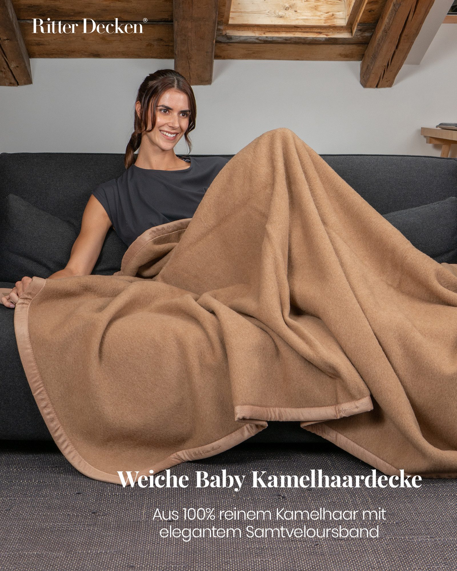 Wohndecke Extrafeine Kamelhaardecke Maharani aus 100% Kamelhaar, Ritter Decken, Wolldecke, 100% Baby-Kamelhaar, naturbelassen, weitere Größen & Farben