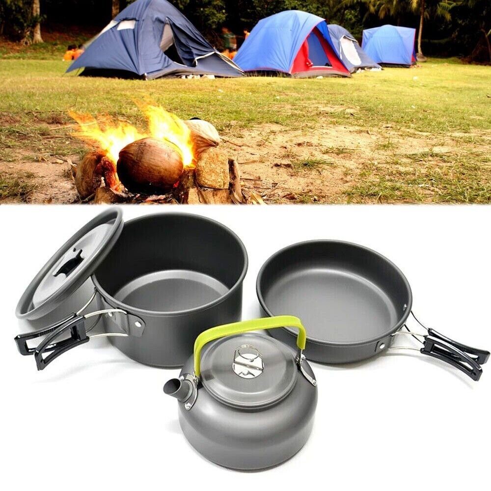 Daskoo Topf-Set 2-3 Person Camping Kochgeschirr Set,Aluminium, (3-tlg), Kochset Outdoor Töpfe Bratpfanne Kettle Kit