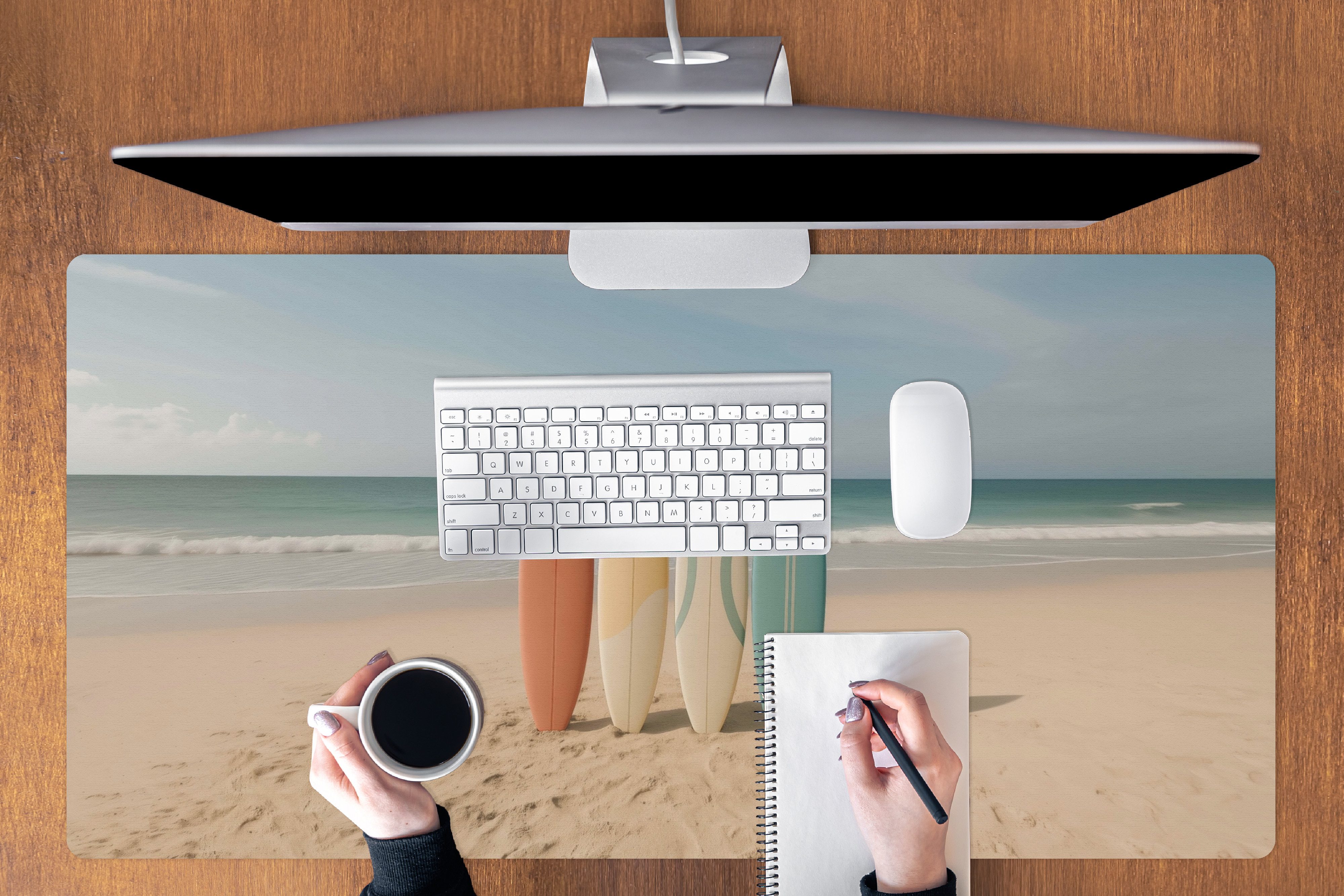MuchoWow Mauspad Strand - Surfbrett - Pastell (1-St), Mousepad mit Rutschfester Unterseite, Gaming XXL, Großes, 120x60 cm
