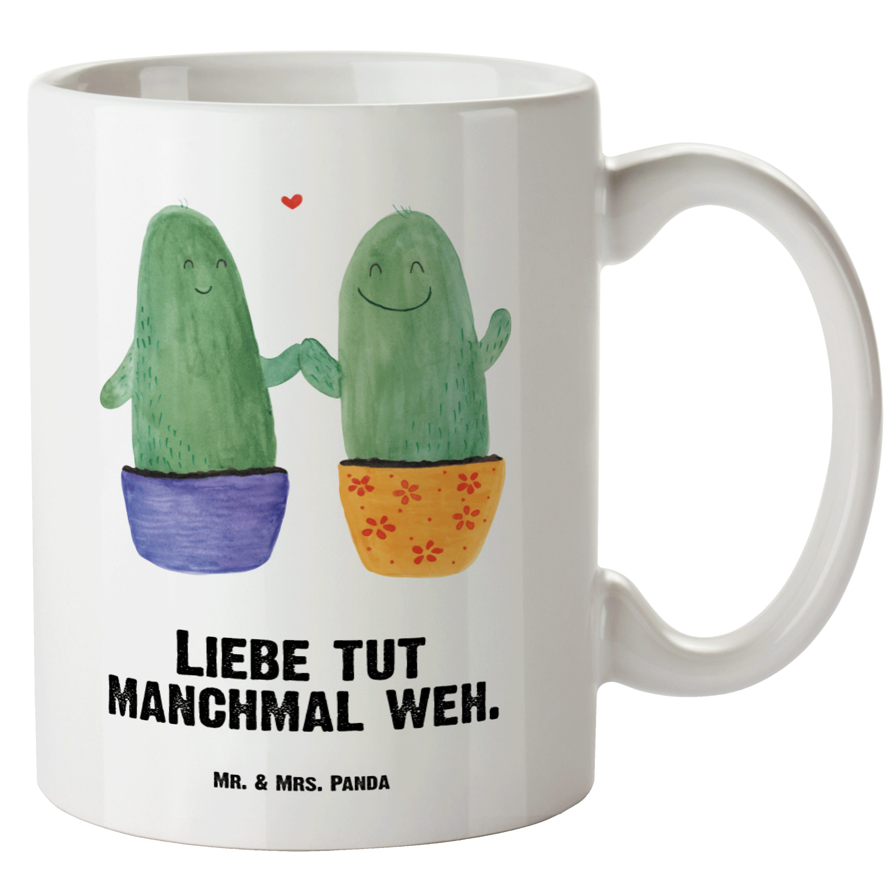 Mr. & Mrs. Panda Tasse Kaktus Liebe - Weiß - Geschenk, Jumbo Tasse, spülmaschinenfest, Kaktu, XL Tasse Keramik