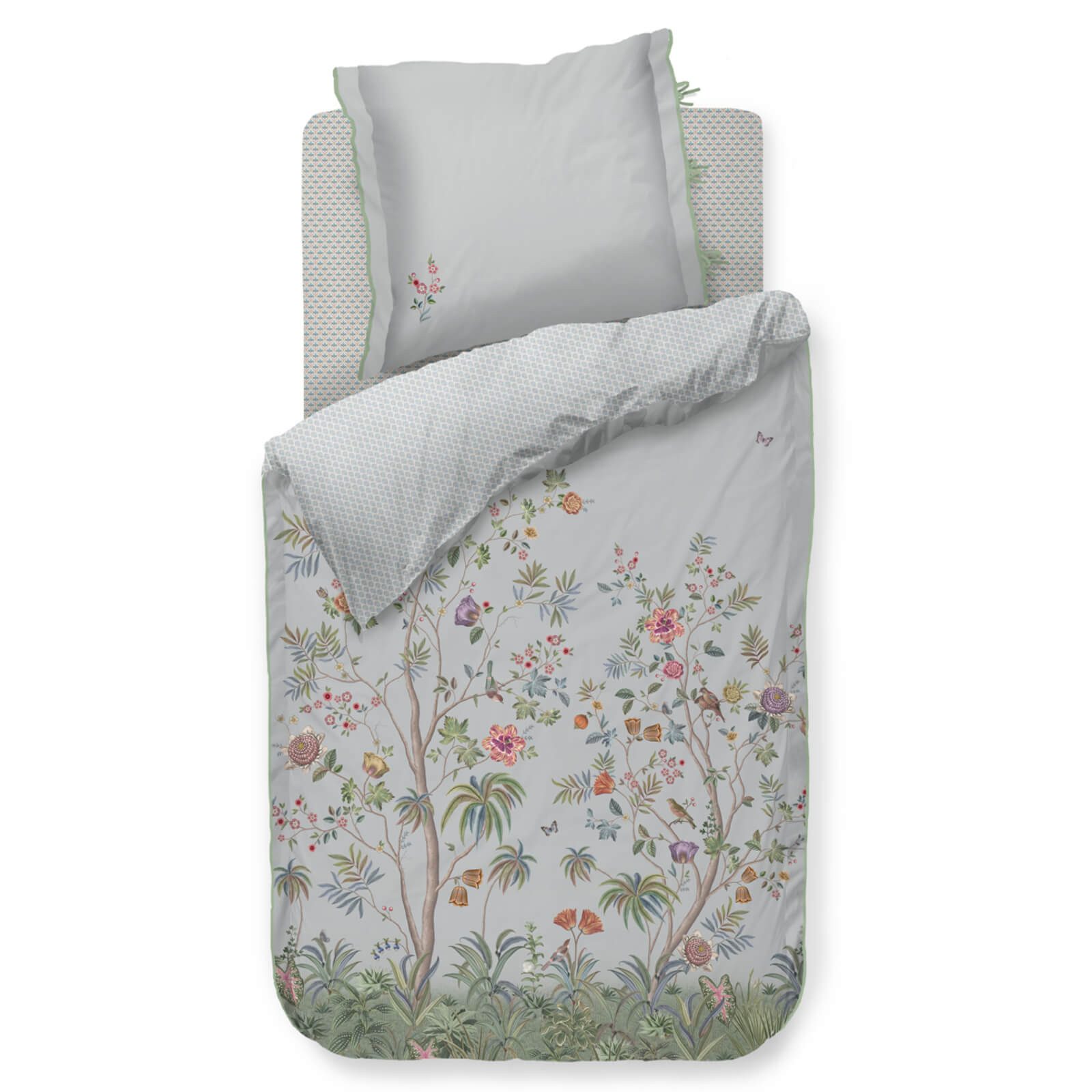 PiP Studio Bettwäsche Bettwäsche Il Paradiso Hellblau, Perkal, 2 teilig, Schmetterlinge, Früchte, Punkte