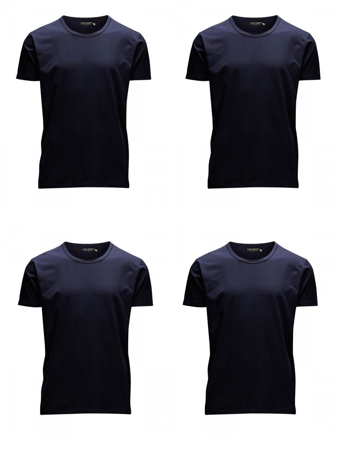 Jack & Jones T-Shirt 4er Pack Mustang Herren T-Shirt (4-tlg) mit Stretch Navy Blue (12058529) - O-Neck