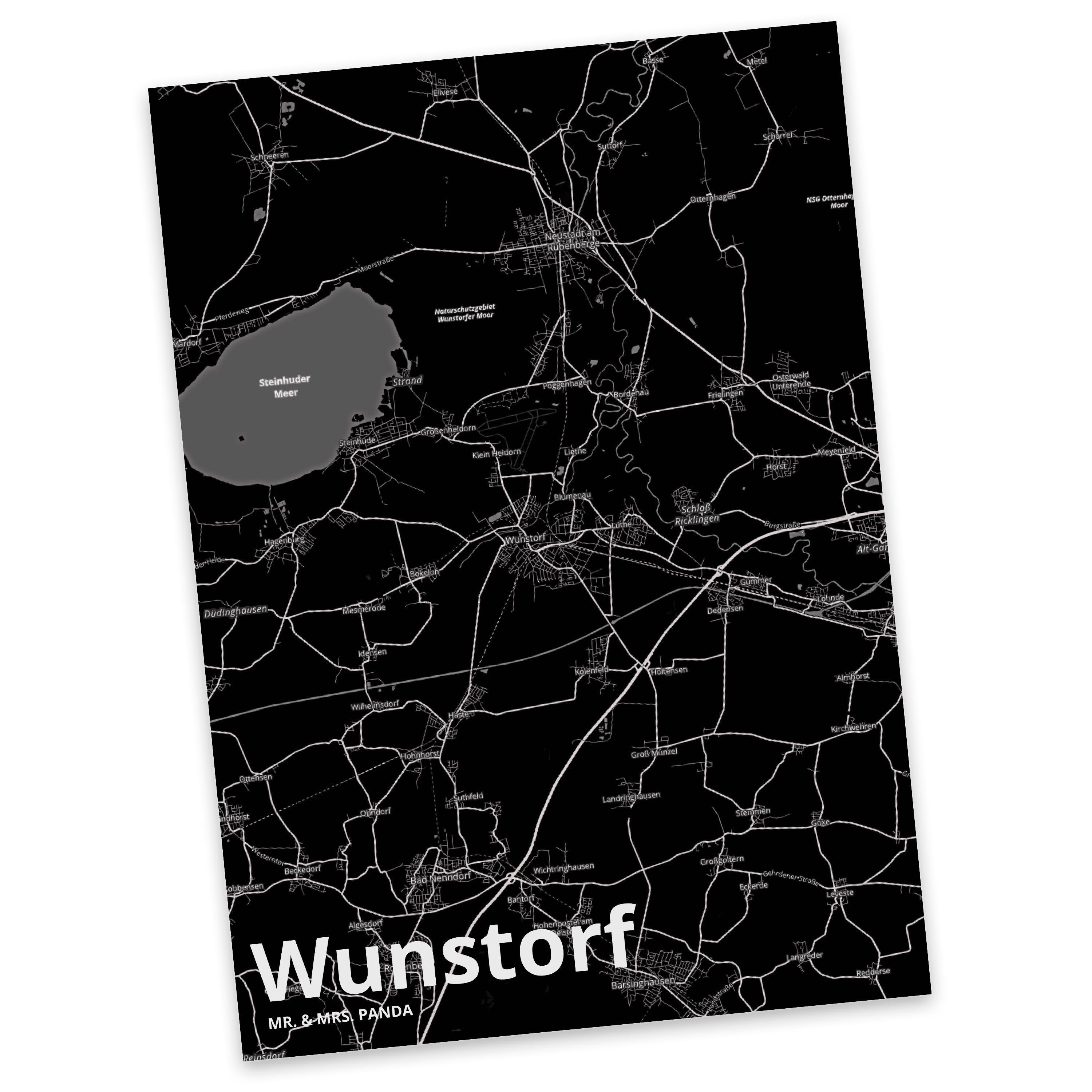 Mr. & Mrs. Panda Postkarte Wunstorf - Geschenk, Städte, Karte, Grußkarte, Stadt Dorf Karte Landk