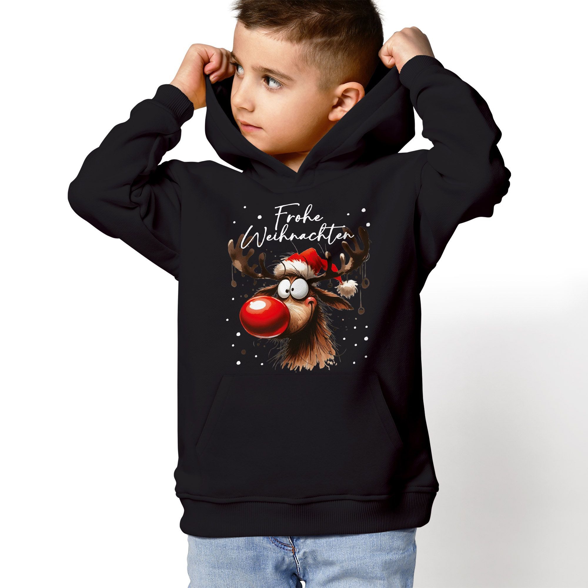 MoonWorks Hoodie Kinder Hoodie Weihnachtspullover Jungen Mädchen Rentier Rudolph